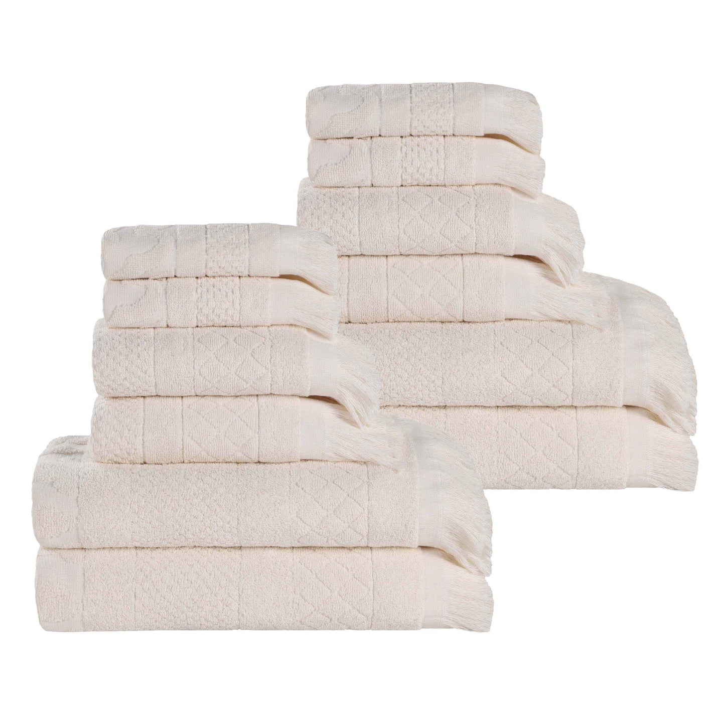 Rolla Cotton Geometric Jacquard Plush Soft Absorbent - Ivory