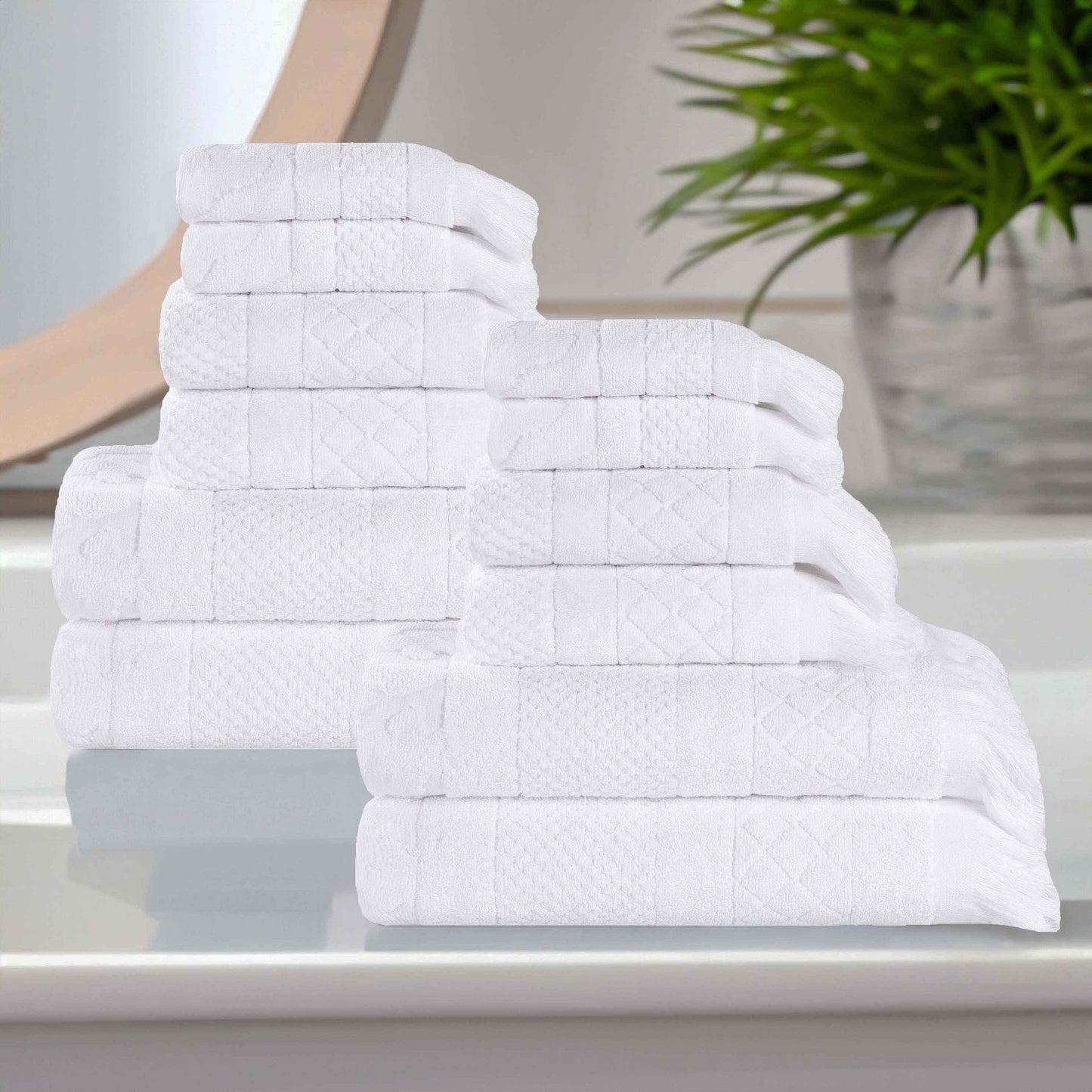 Rolla Cotton Geometric Jacquard Plush Soft Absorbent - White