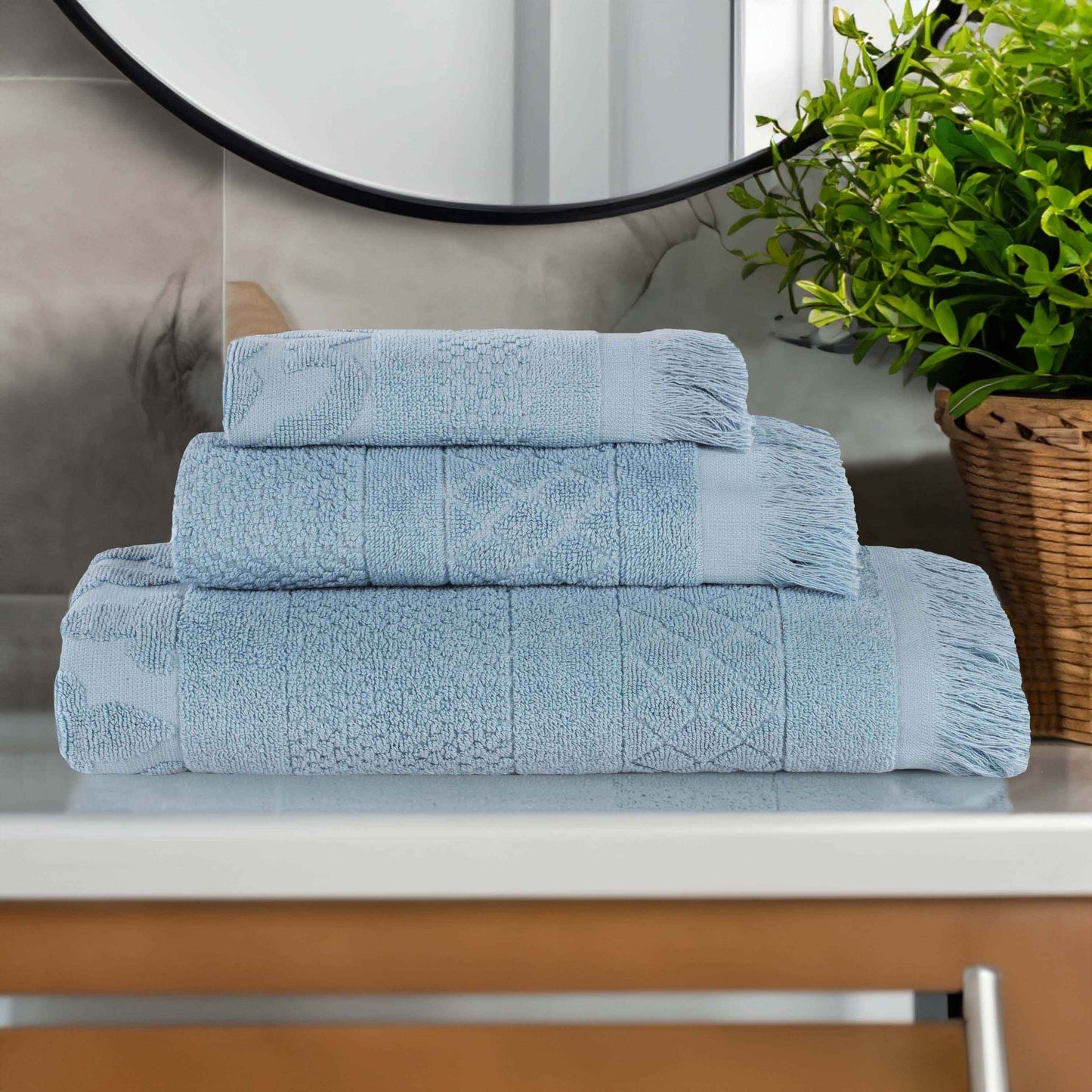 Rolla Cotton Geometric Jacquard Plush Soft Absorbent - Blue