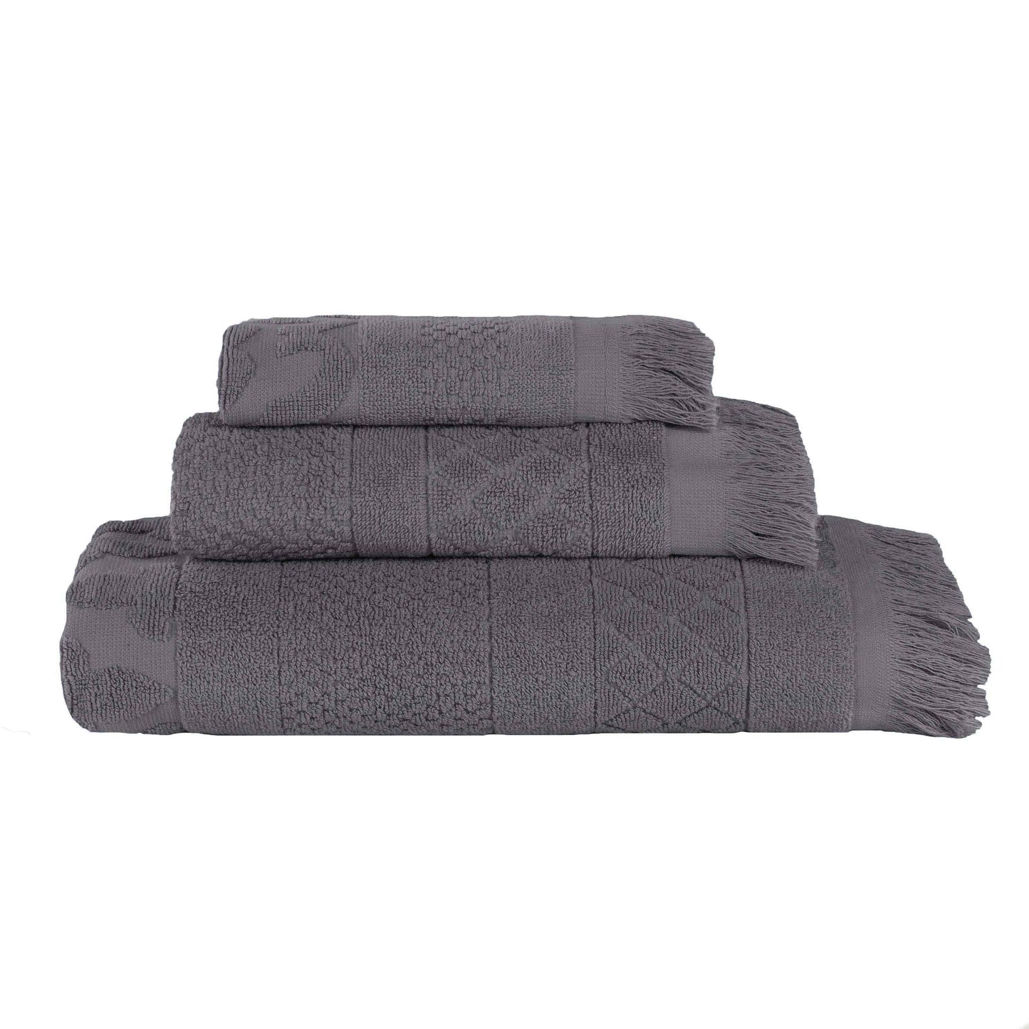 Rolla Cotton Geometric Jacquard Plush Soft Absorbent - Grey