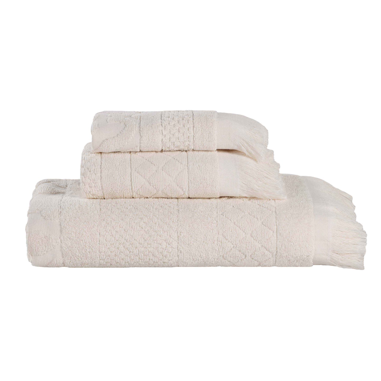 Rolla Cotton Geometric Jacquard Plush Soft Absorbent - Ivory