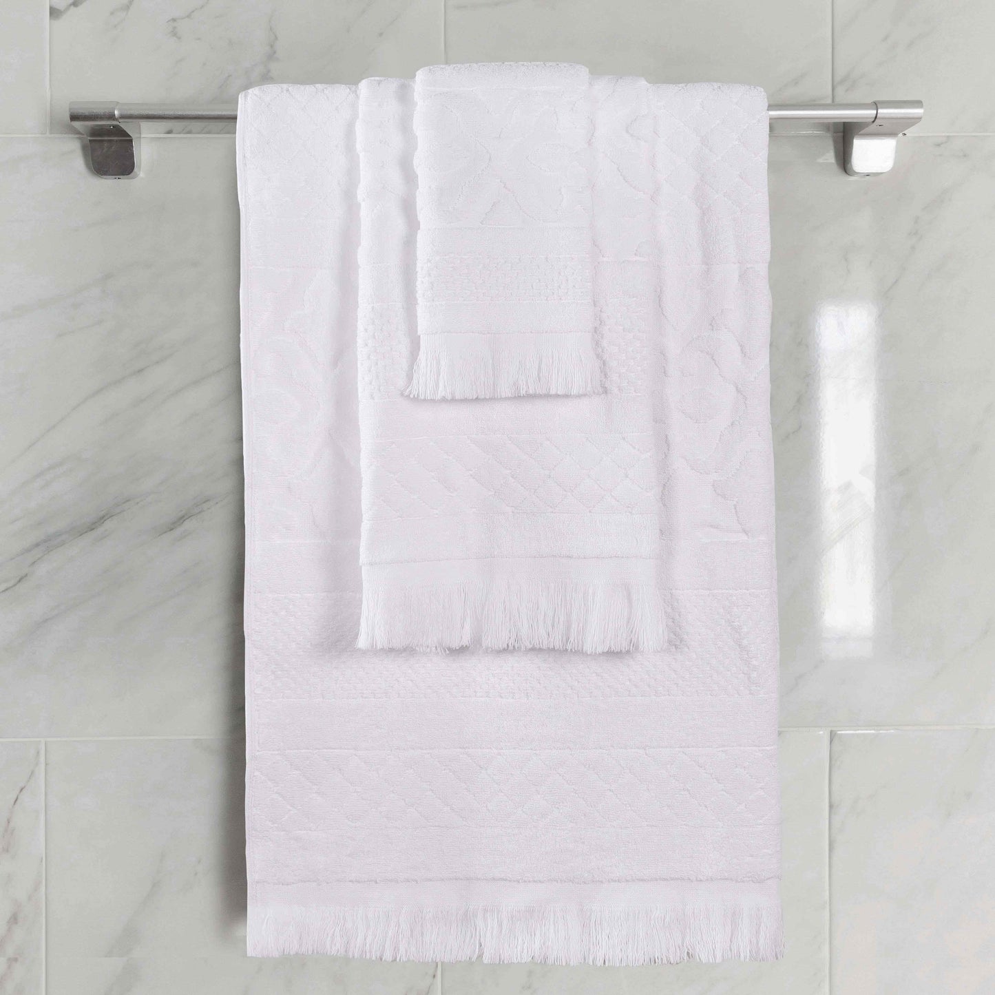 Rolla Cotton Geometric Jacquard Plush Soft Absorbent - White