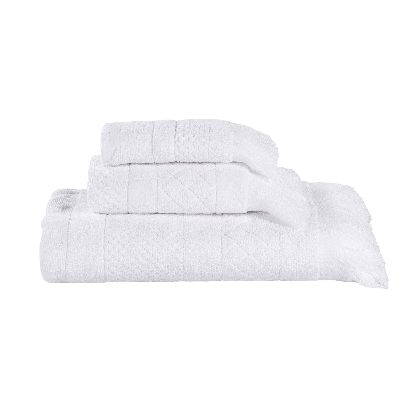 Rolla Cotton Geometric Jacquard Plush Soft Absorbent - White