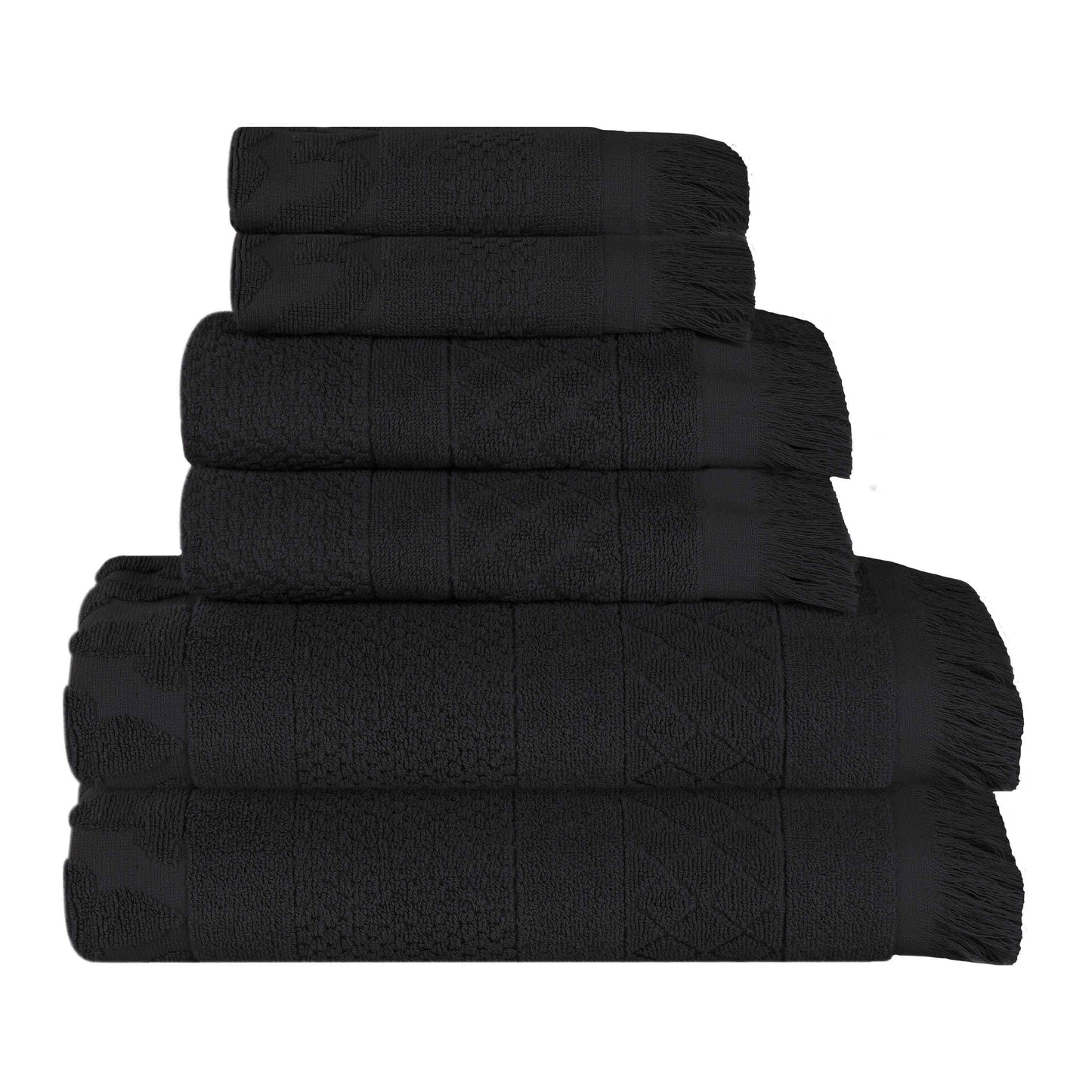 Rolla Cotton Geometric Jacquard Plush Soft Absorbent - Black