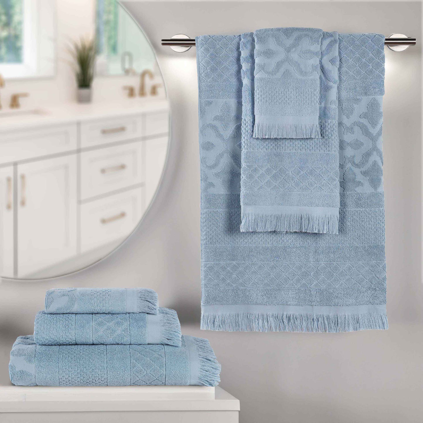 Rolla Cotton Geometric Jacquard Plush Soft Absorbent - Blue