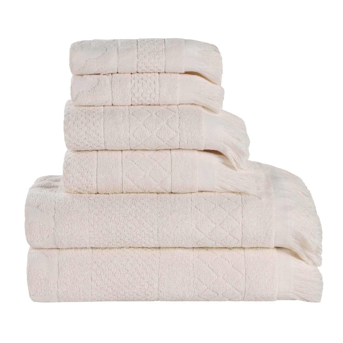Rolla Cotton Geometric Jacquard Plush Soft Absorbent - Ivory