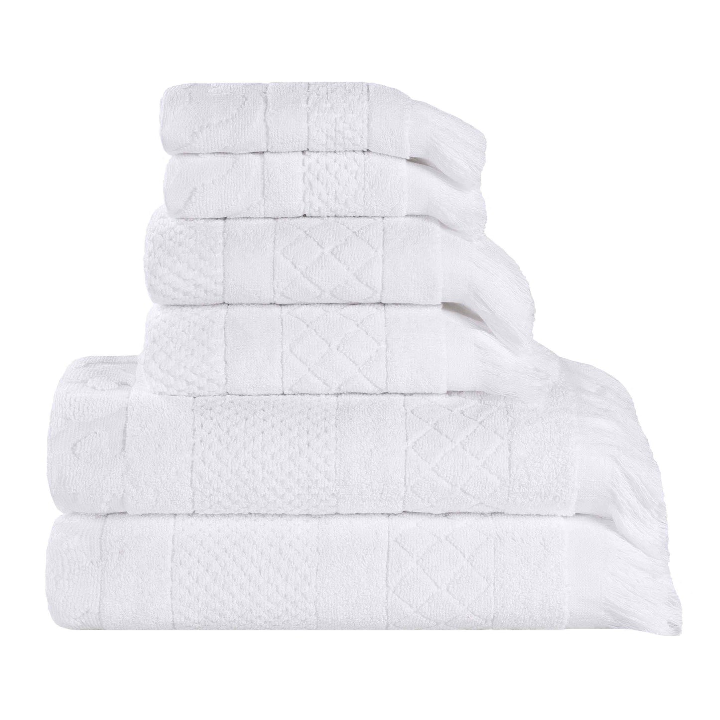Rolla Cotton Geometric Jacquard Plush Soft Absorbent - White