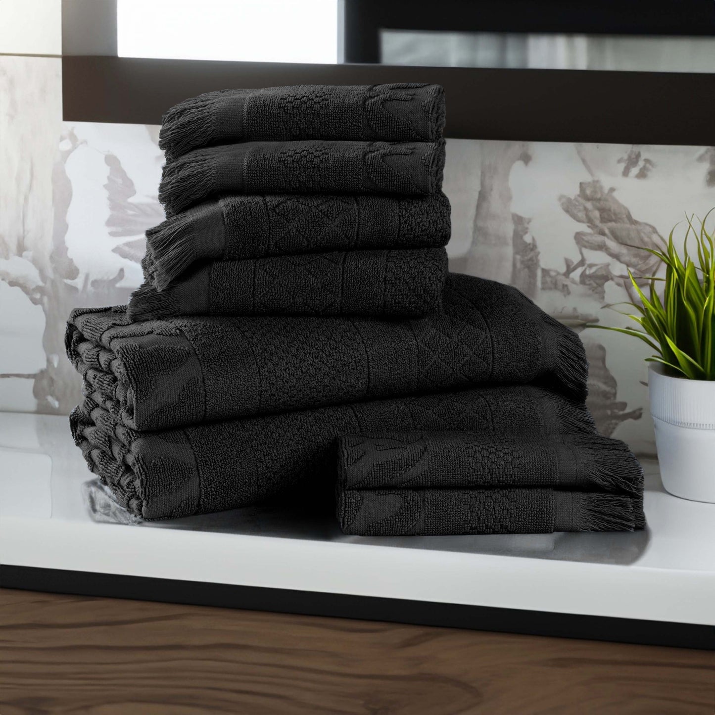 Rolla Cotton Geometric Jacquard Plush Soft Absorbent - Black