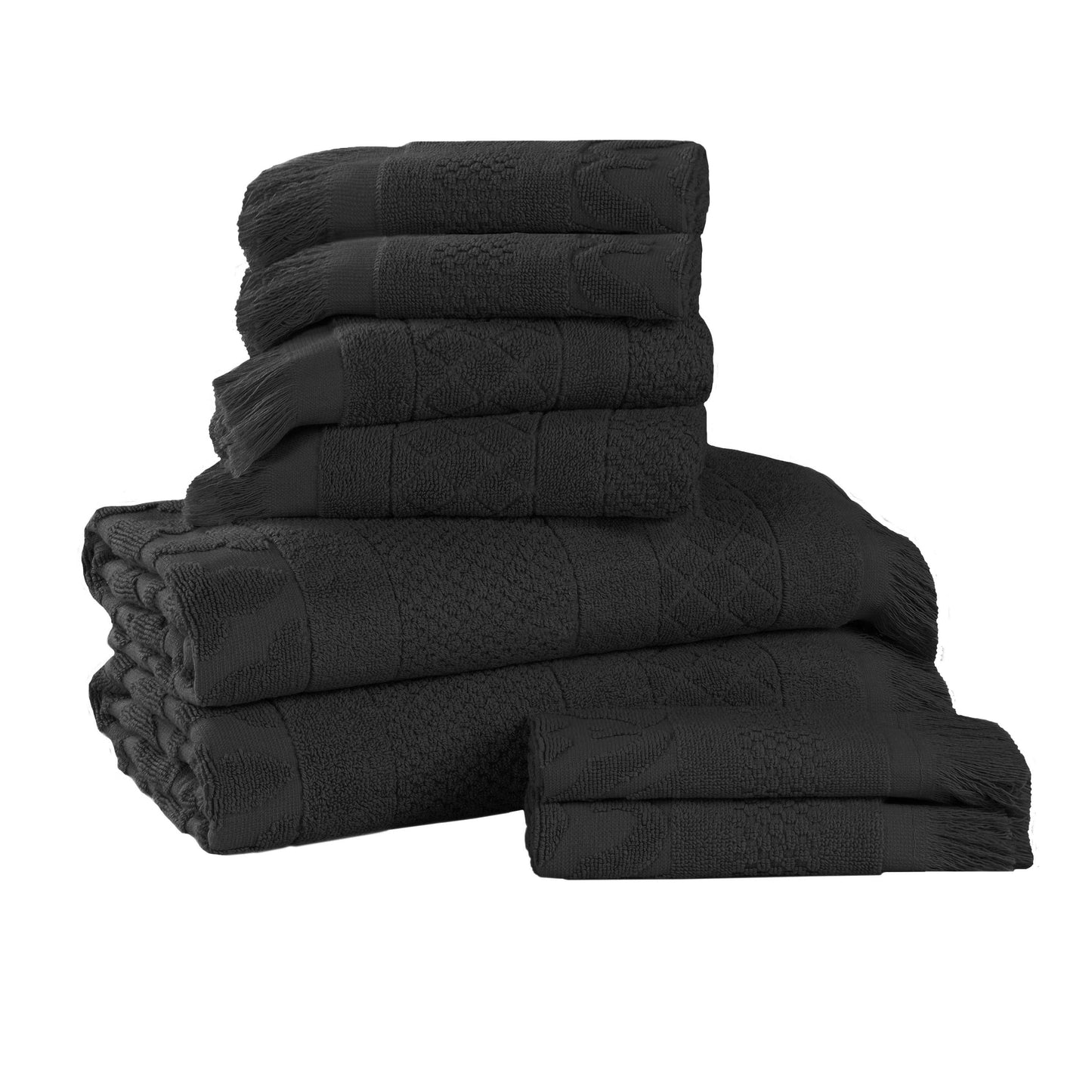 Rolla Cotton Geometric Jacquard Plush Soft Absorbent - Black