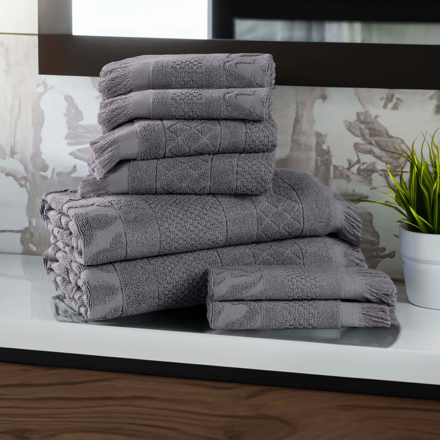 Rolla Cotton Geometric Jacquard Plush Soft Absorbent - Grey