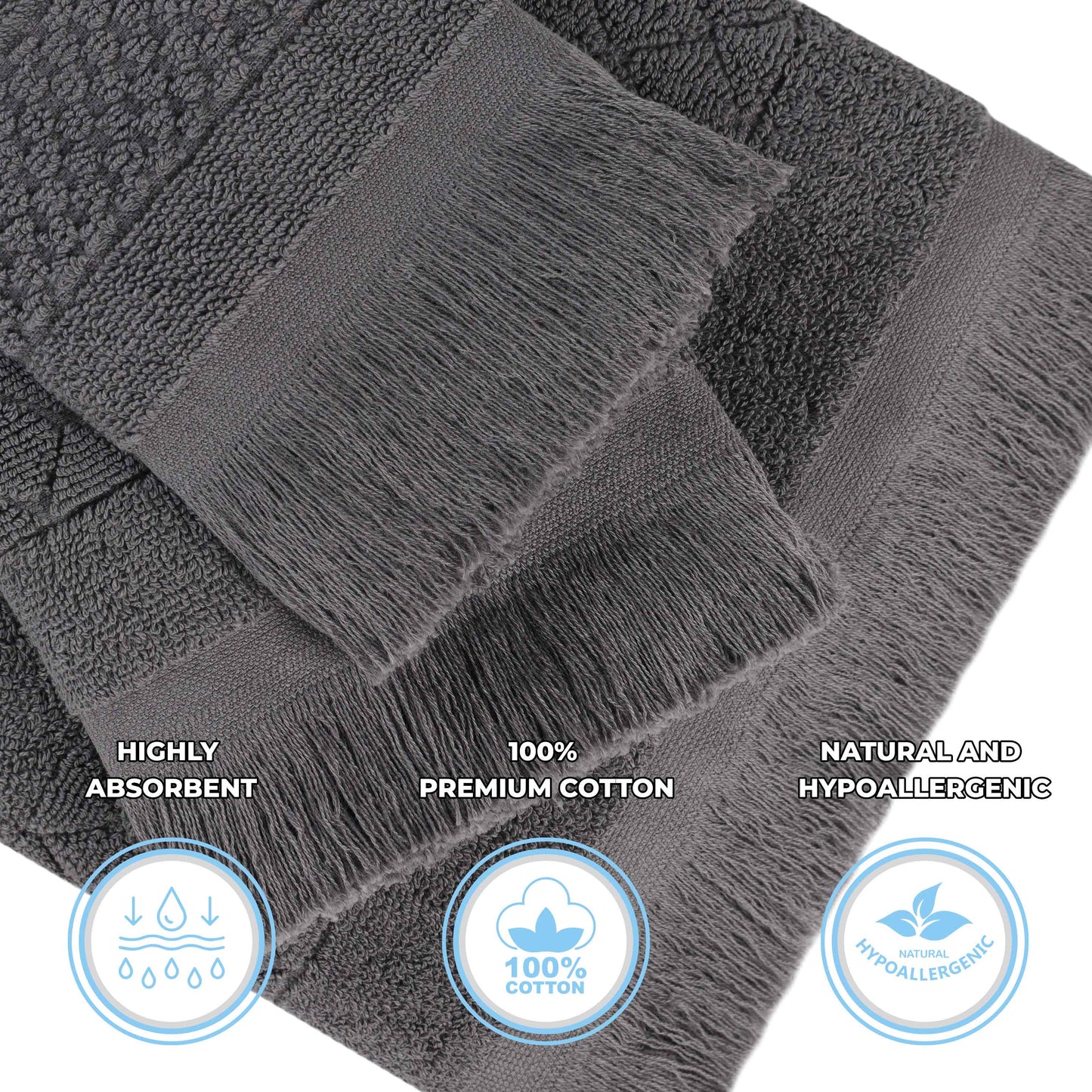 Rolla Cotton Geometric Jacquard Plush Soft Absorbent - Grey