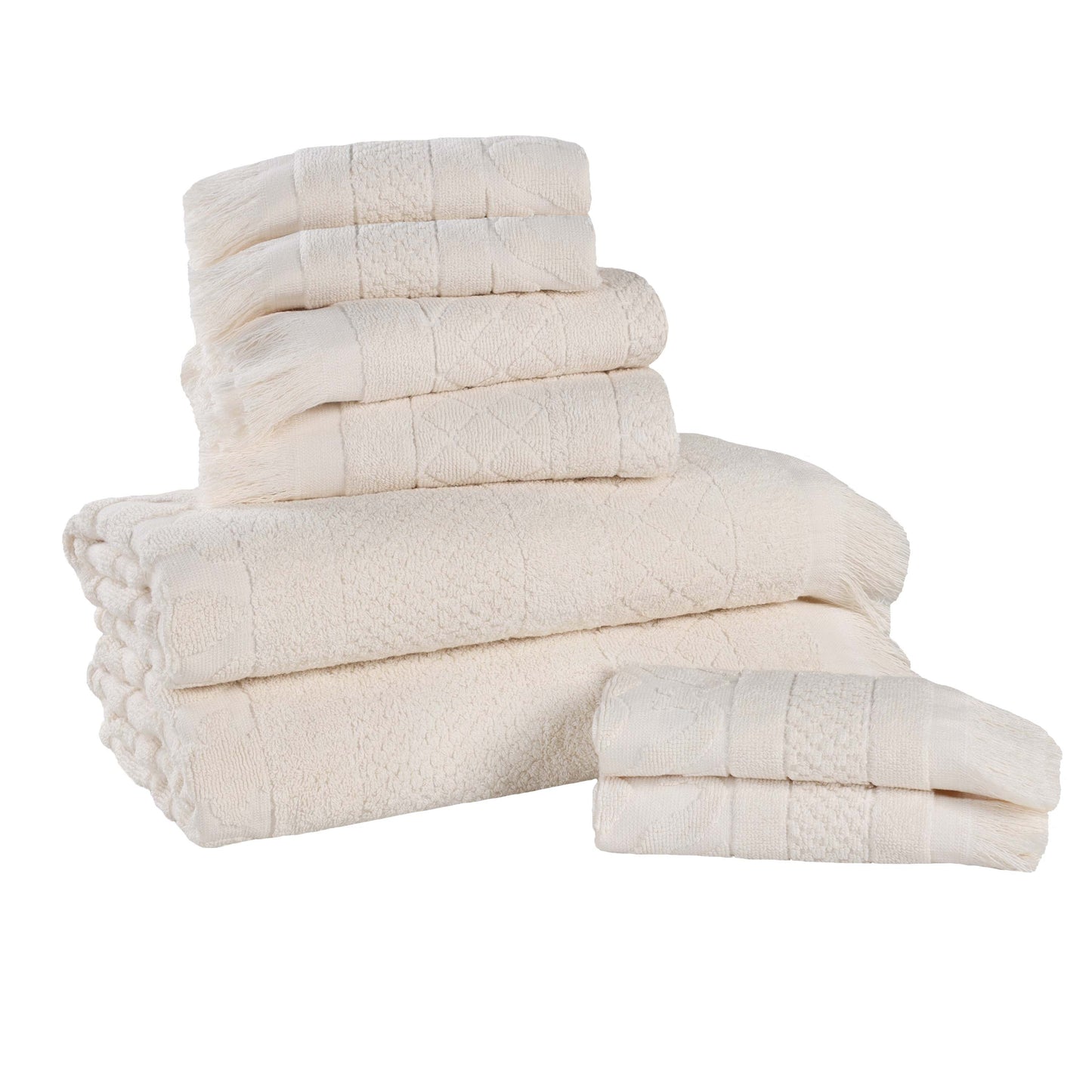 Rolla Cotton Geometric Jacquard Plush Soft Absorbent - Ivory