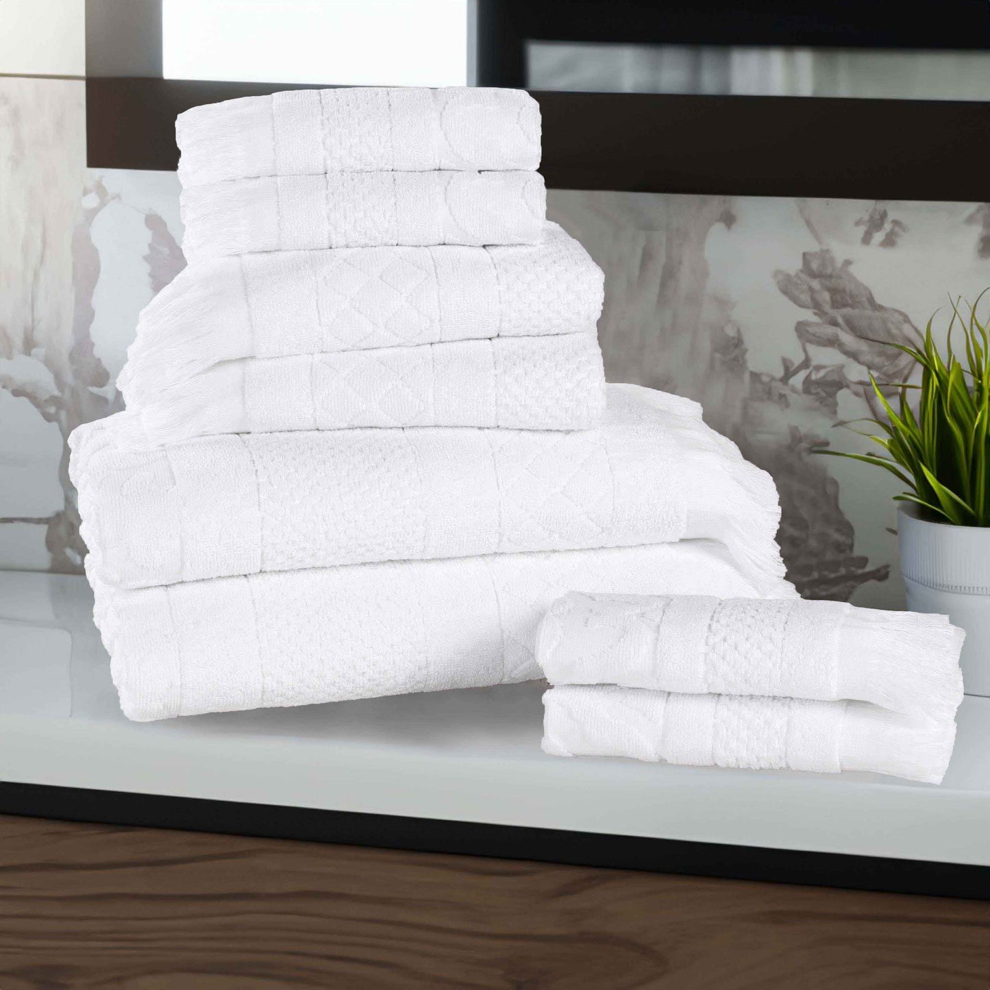 Rolla Cotton Geometric Jacquard Plush Soft Absorbent - White