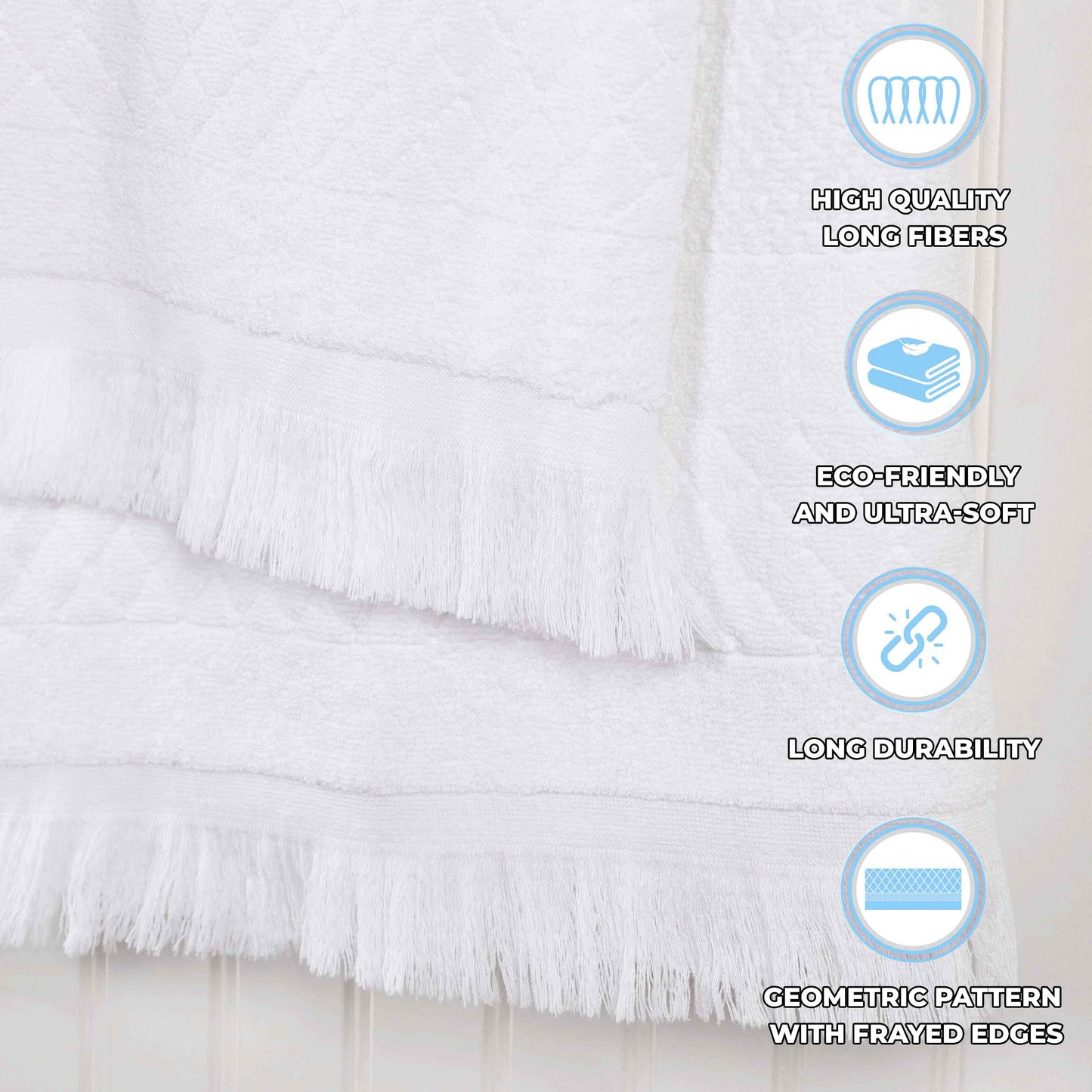 Rolla Cotton Geometric Jacquard Plush Soft Absorbent - White