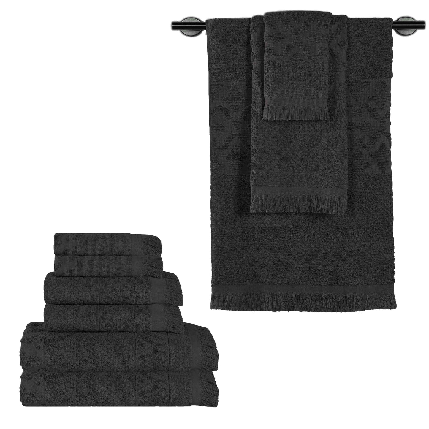 Rolla Cotton Geometric Jacquard Plush Soft Absorbent - Black