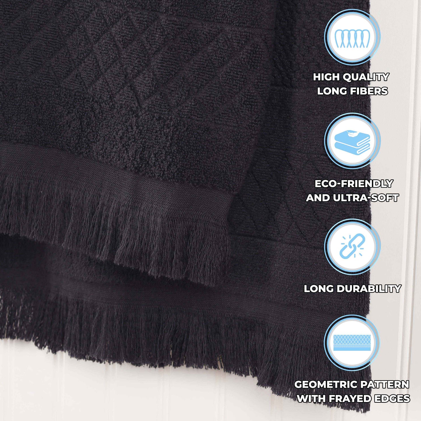 Rolla Cotton Geometric Jacquard Plush Soft Absorbent - Black