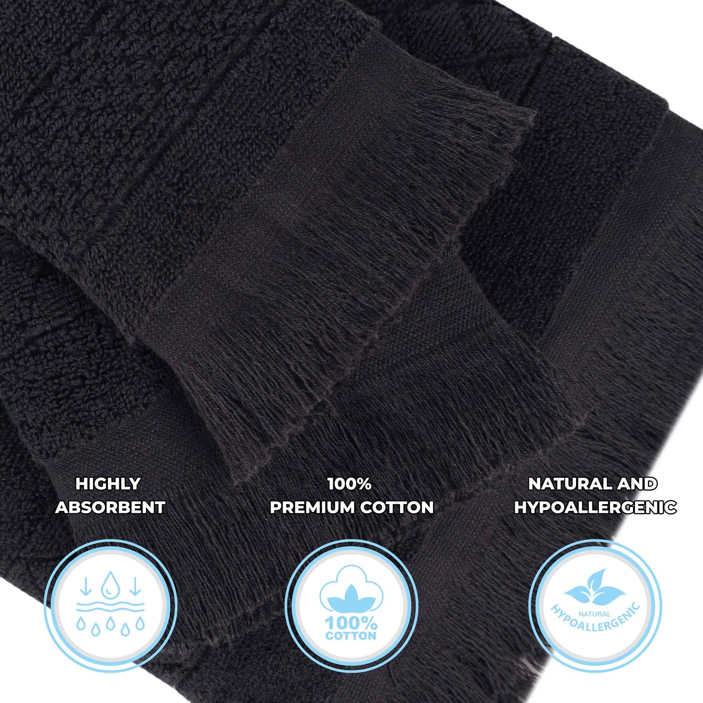 Rolla Cotton Geometric Jacquard Plush Soft Absorbent - Black