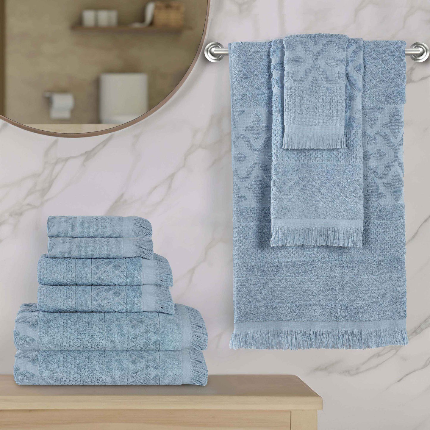 Rolla Cotton Geometric Jacquard Plush Soft Absorbent - Blue