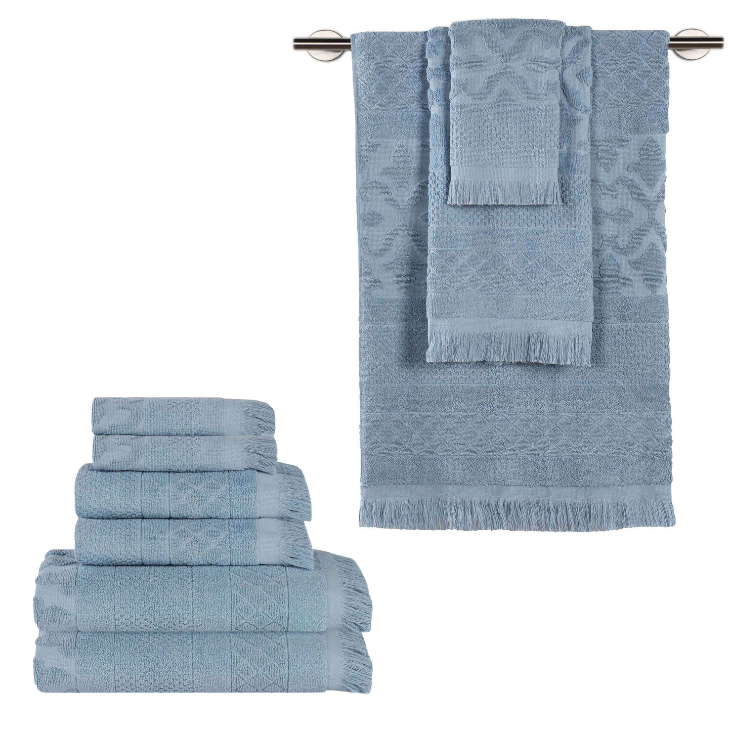 Rolla Cotton Geometric Jacquard Plush Soft Absorbent - Blue