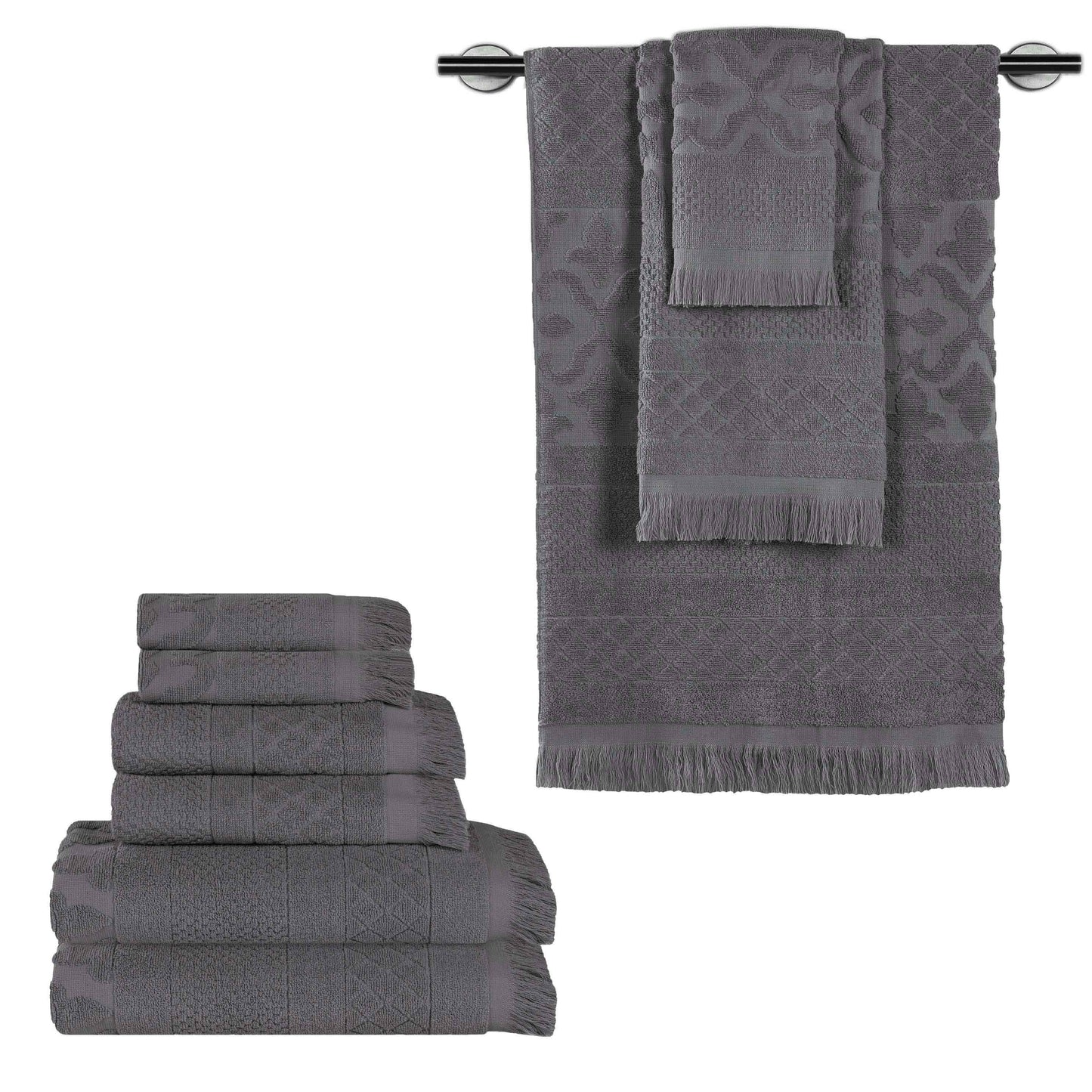 Rolla Cotton Geometric Jacquard Plush Soft Absorbent - Grey