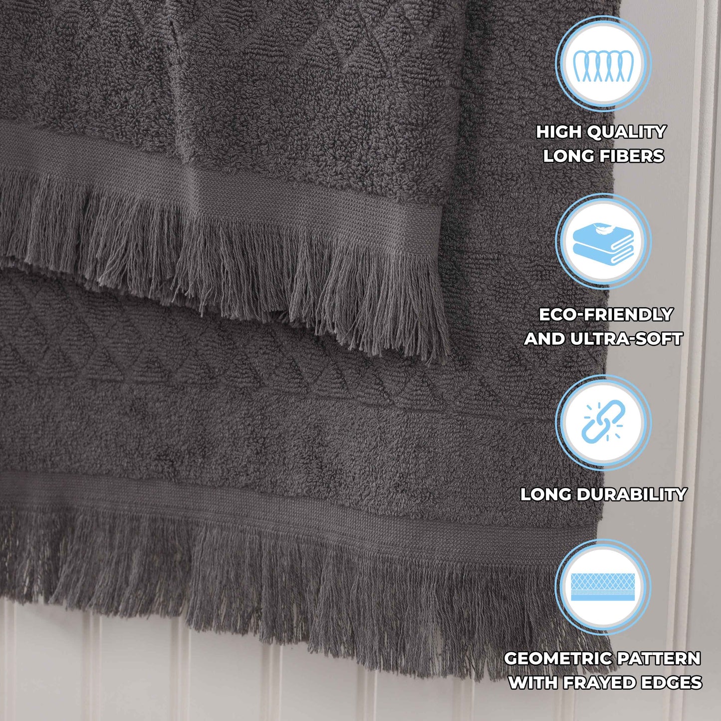 Rolla Cotton Geometric Jacquard Plush Soft Absorbent - Grey