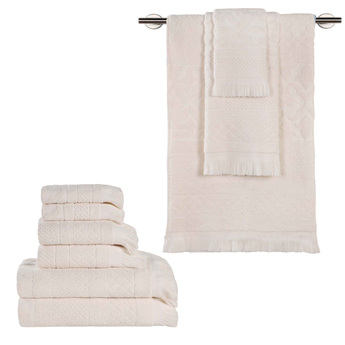 Rolla Cotton Geometric Jacquard Plush Soft Absorbent - Ivory