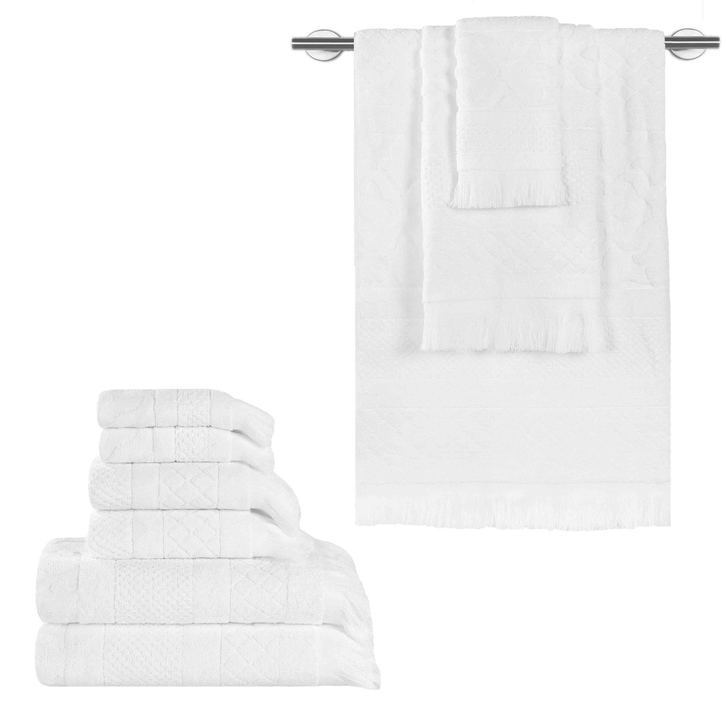 Rolla Cotton Geometric Jacquard Plush Soft Absorbent - White