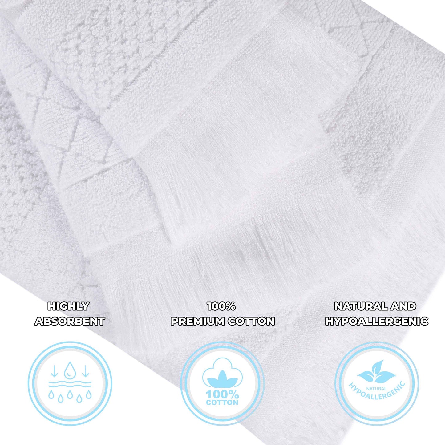 Rolla Cotton Geometric Jacquard Plush Soft Absorbent - White