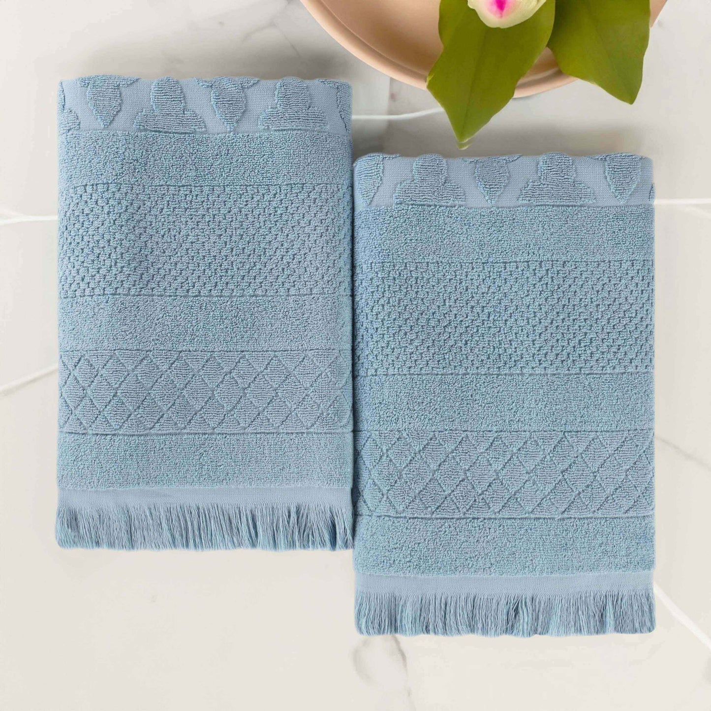 Rolla Cotton Geometric Jacquard Plush Absorbent Bath Sheet - Blue
