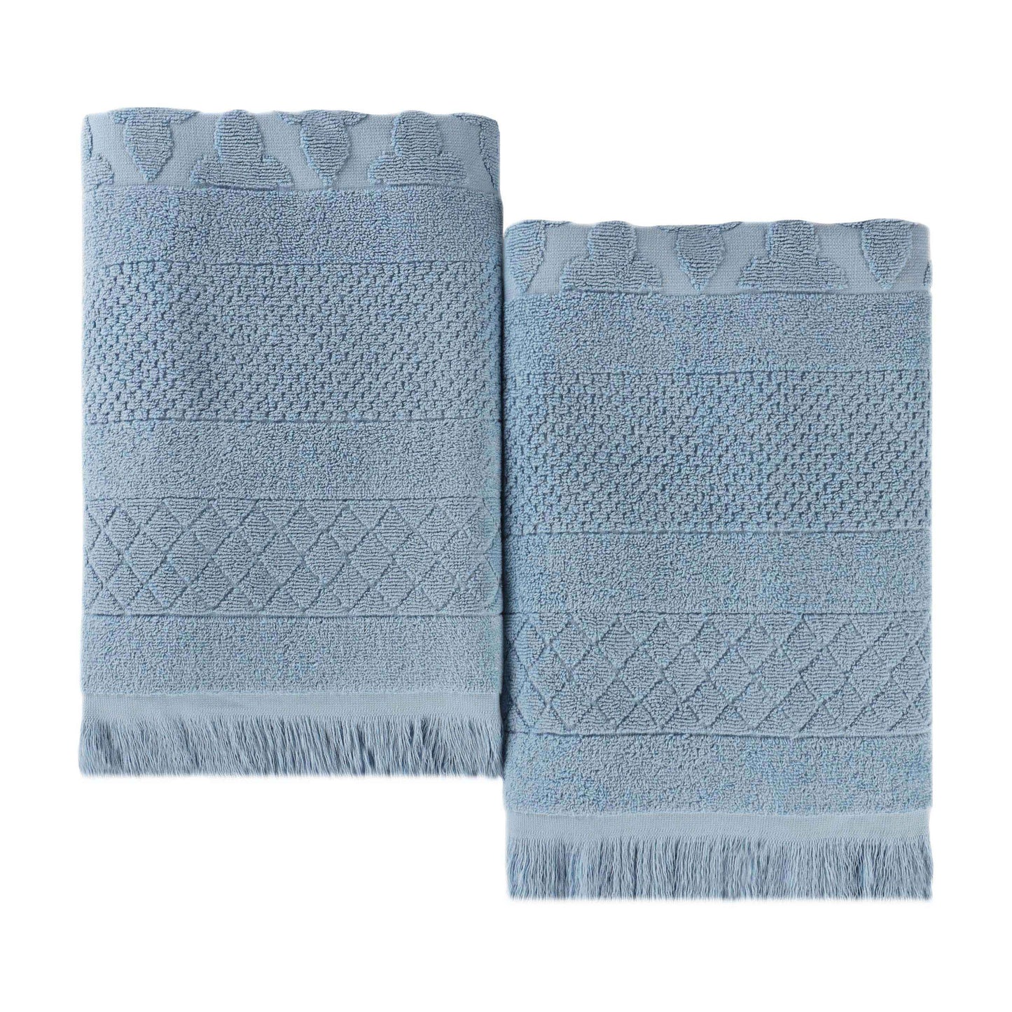 Rolla Cotton Geometric Jacquard Plush Absorbent Bath Sheet - Blue