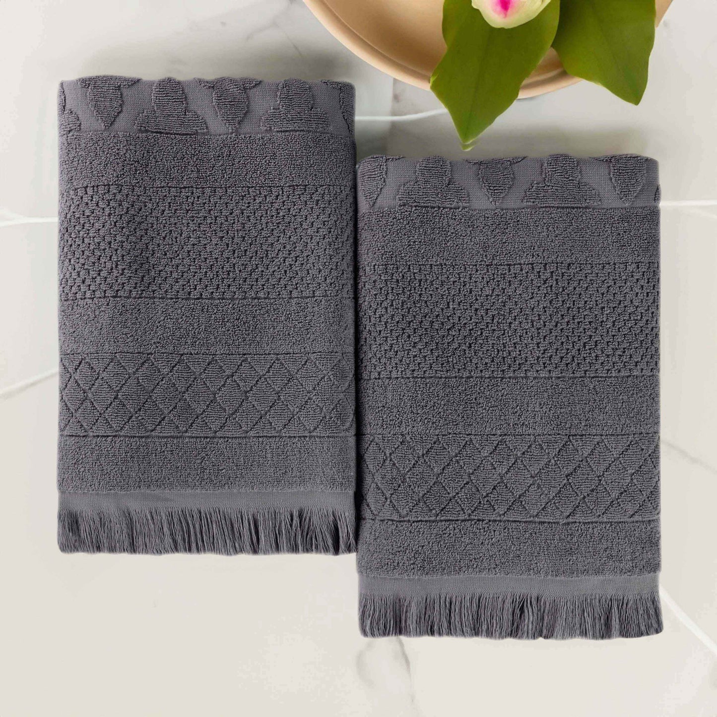 Rolla Cotton Geometric Jacquard Plush Absorbent Bath Sheet - Grey