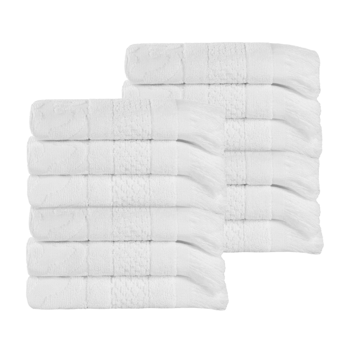 Rolla Cotton Geometric Jacquard Plush Face Towel Washcloth - White