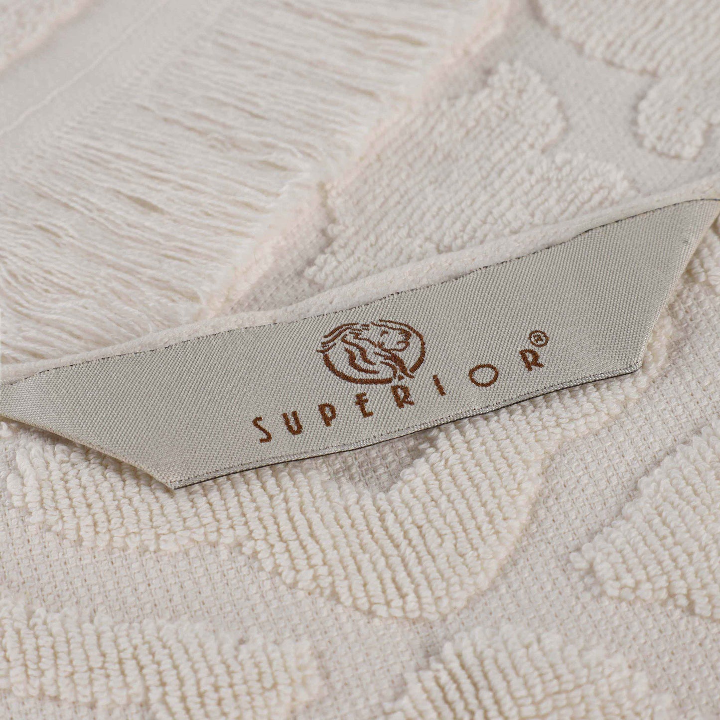 Rolla Cotton Geometric Jacquard Plush Soft Absorbent - Ivory