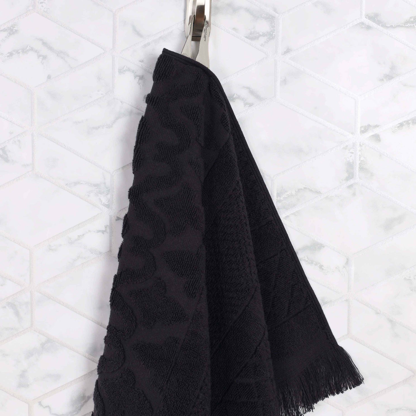 Rolla Cotton Geometric Jacquard Plush Soft Absorbent - Black