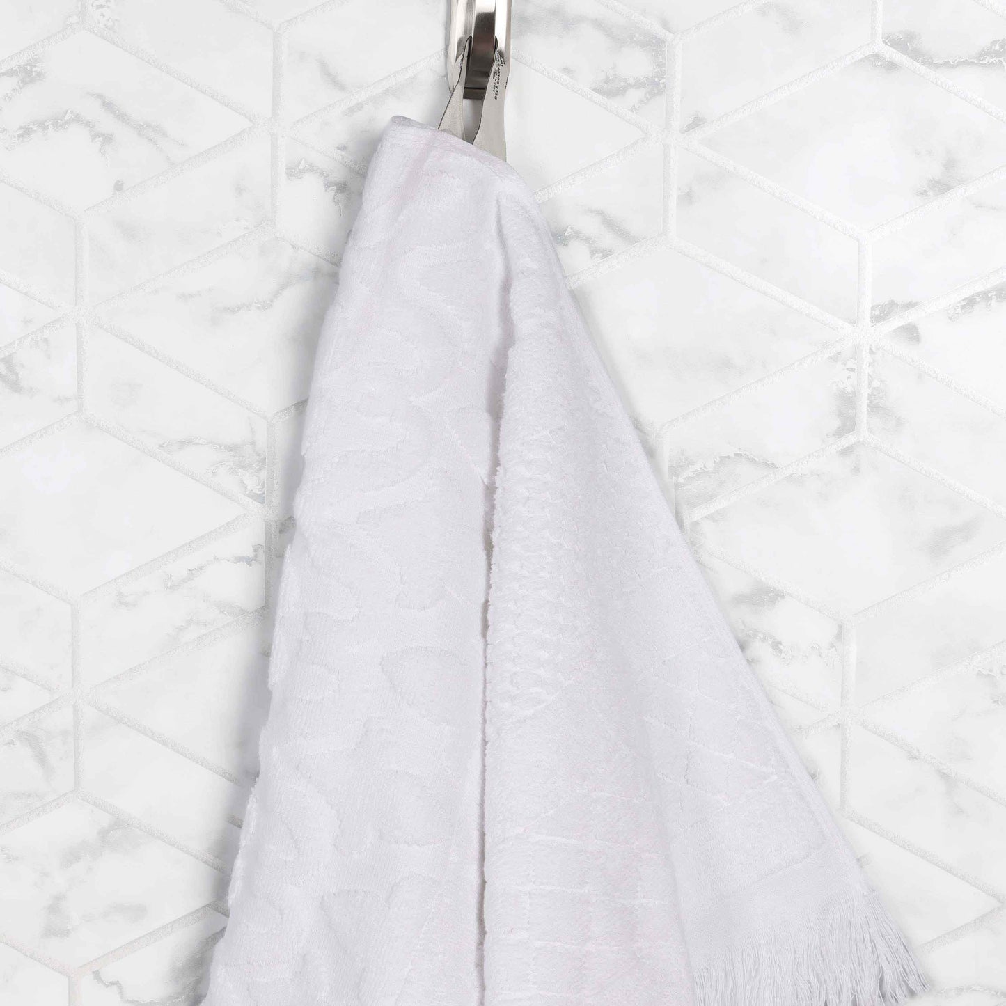 Rolla Cotton Geometric Jacquard Plush Soft Absorbent - White