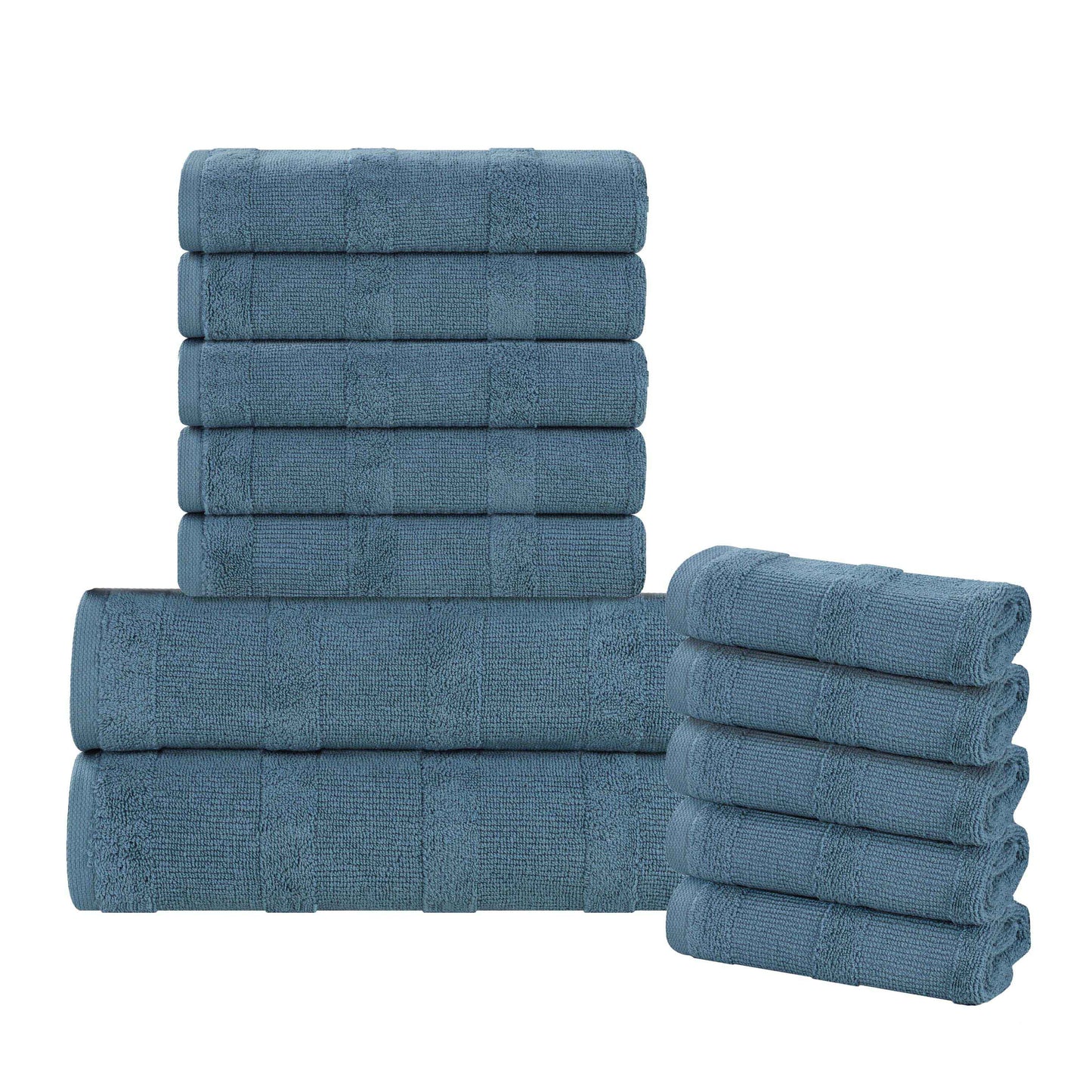 Roma Cotton Ribbed Textured Soft Absorbent 12 Piece Assorted Towel Set - Deep Blue