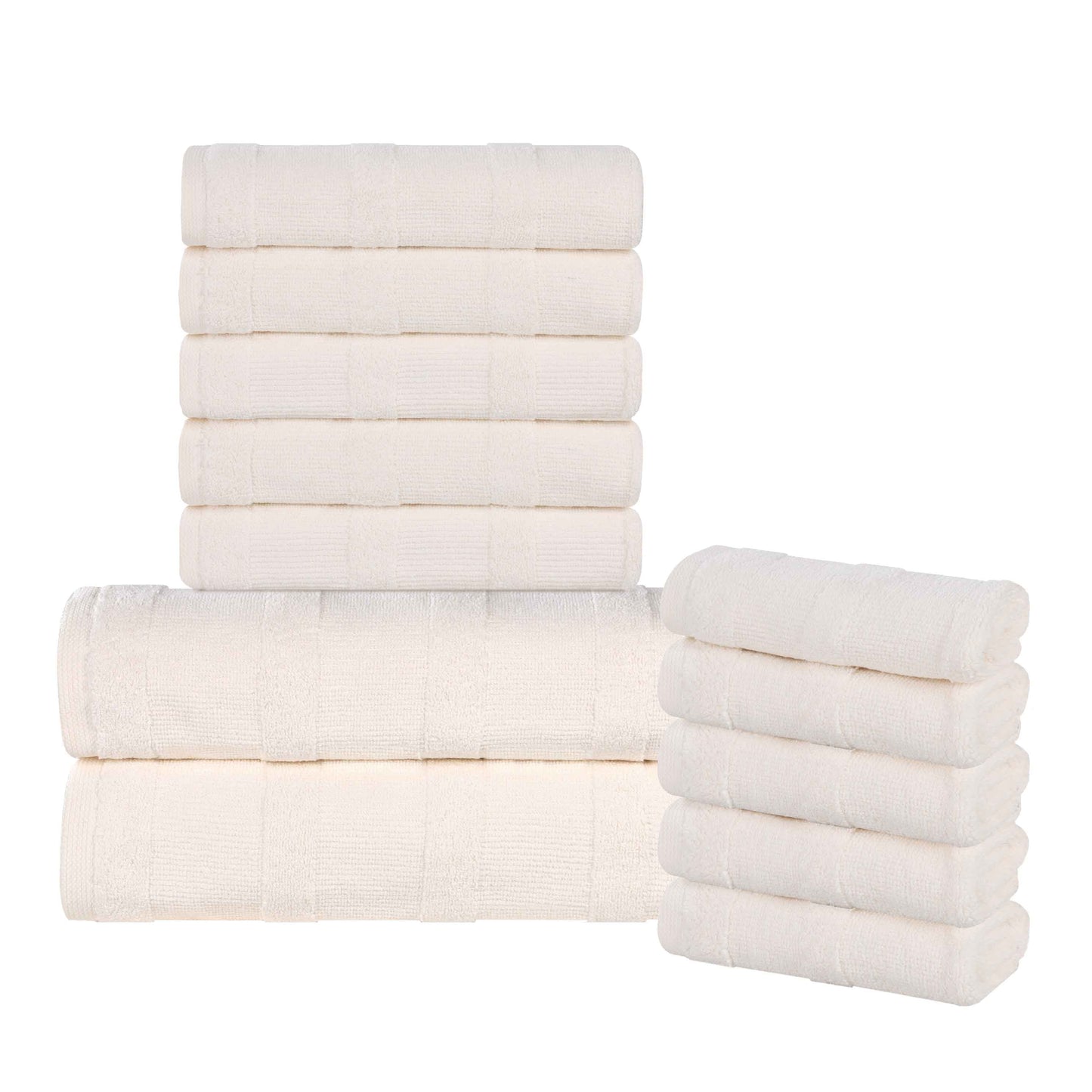Roma Cotton Ribbed Textured Soft Absorbent 12 Piece Assorted Towel Set - Ivory
