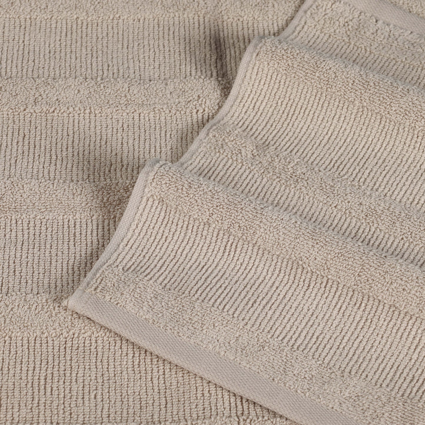 Roma Cotton Ribbed Textured Soft Face Towels/ Washcloths - Stone