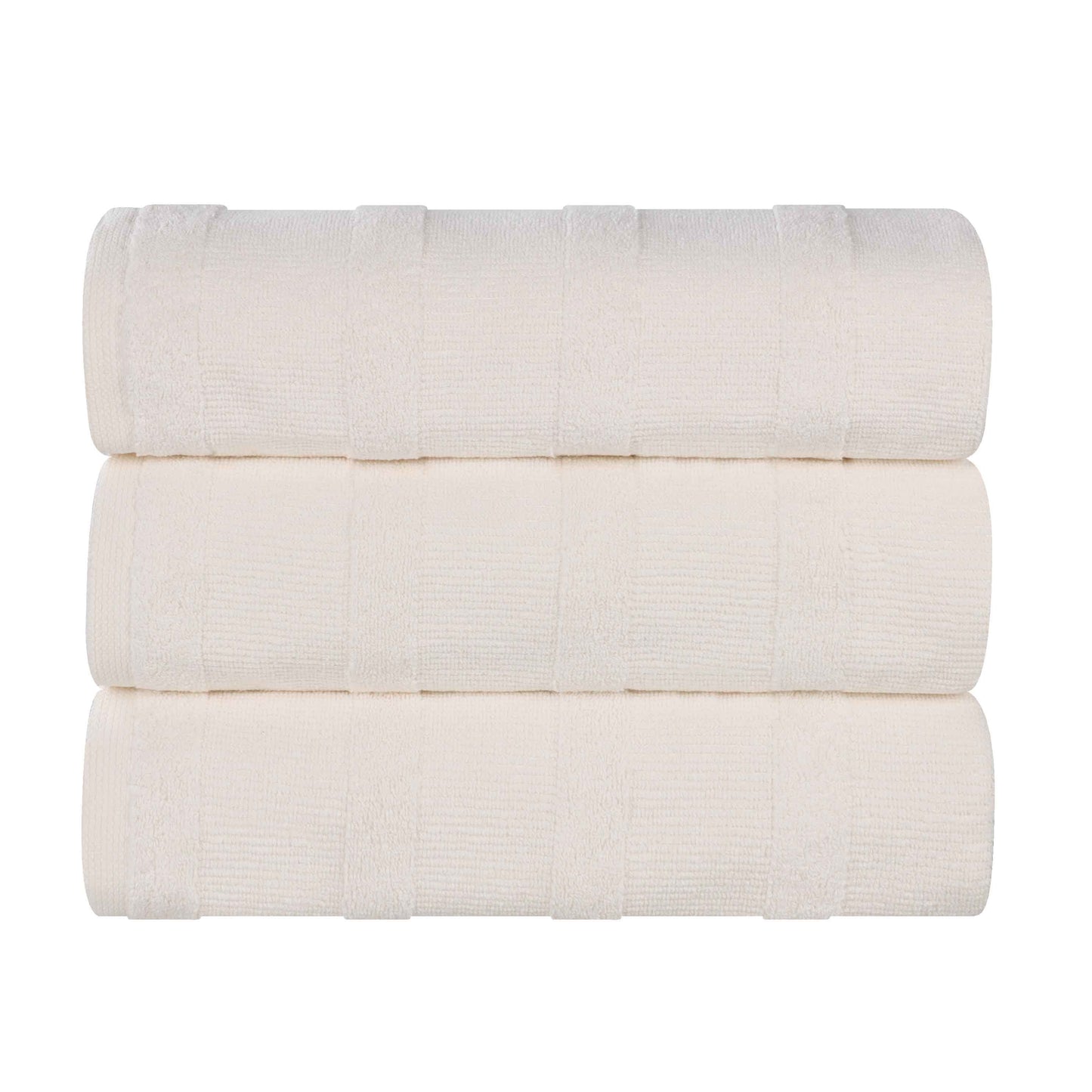 Roma Cotton Ribbed Textured Soft Highly Absorbent Bath Towel - Ivory