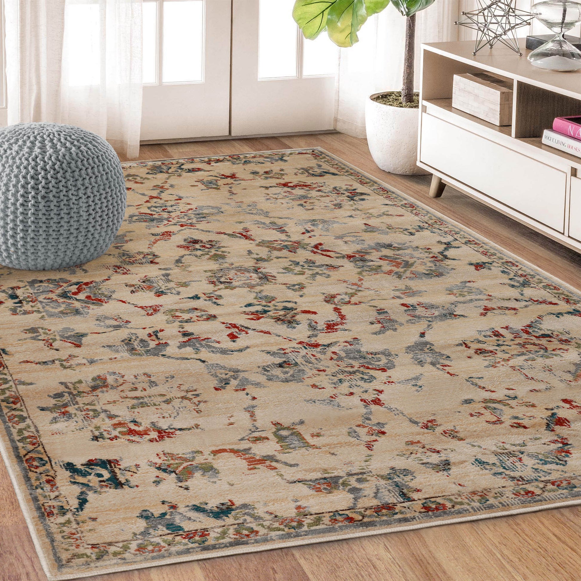Superior Basilio Modern Farmhouse Medallion Indoor Area Rug Or Runner Rug Or Door Mat - Red