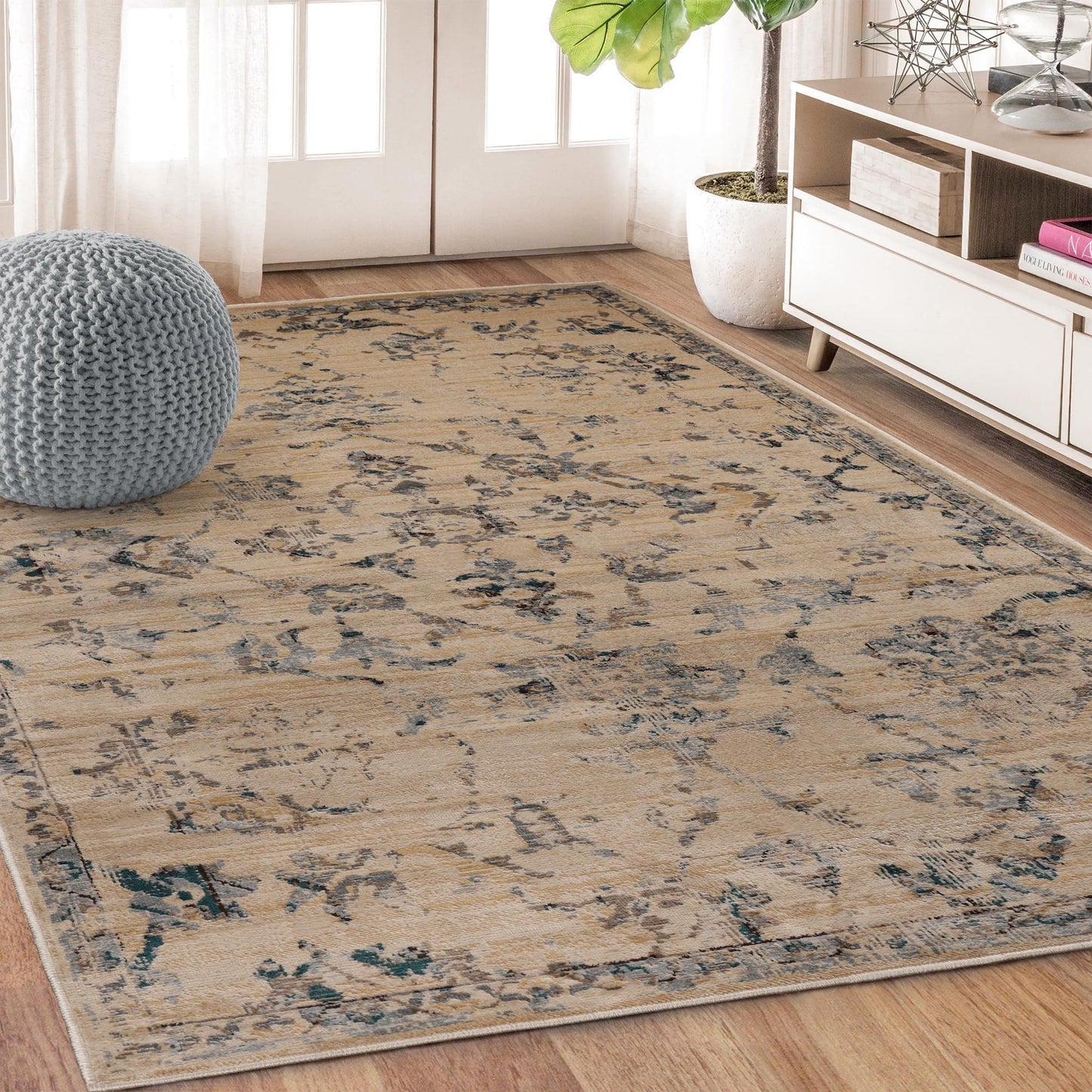Superior Basilio Modern Farmhouse Medallion Indoor Area Rug Or Runner Rug Or Door Mat - Teal