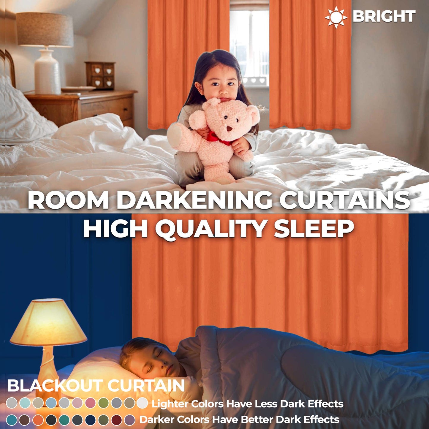 Solid Room Darkening Rod Pocket Blackout Curtain Panels, Set of 2 - Rust