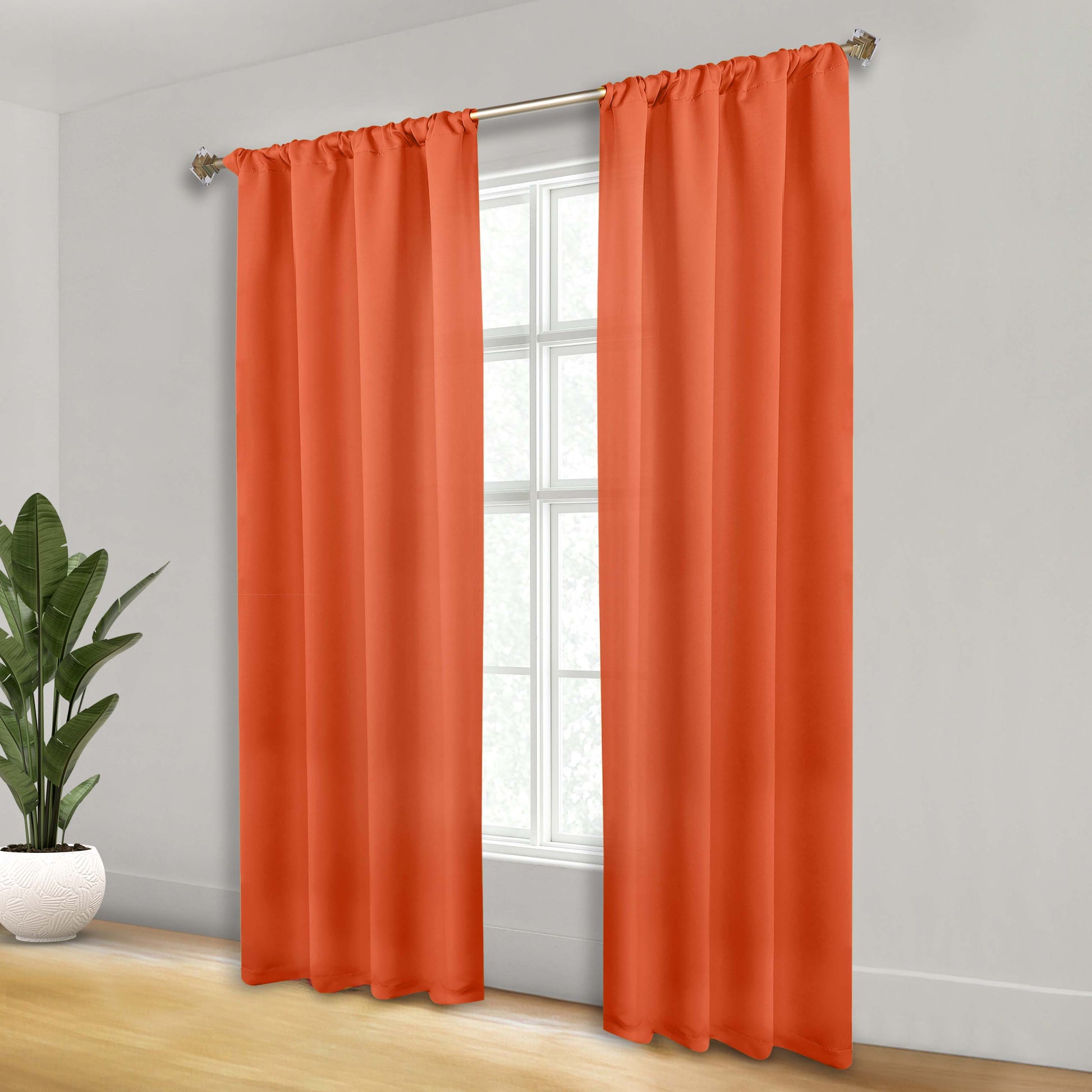 Solid Room Darkening Rod Pocket Blackout Curtain Panels, Set of 2 - Rust