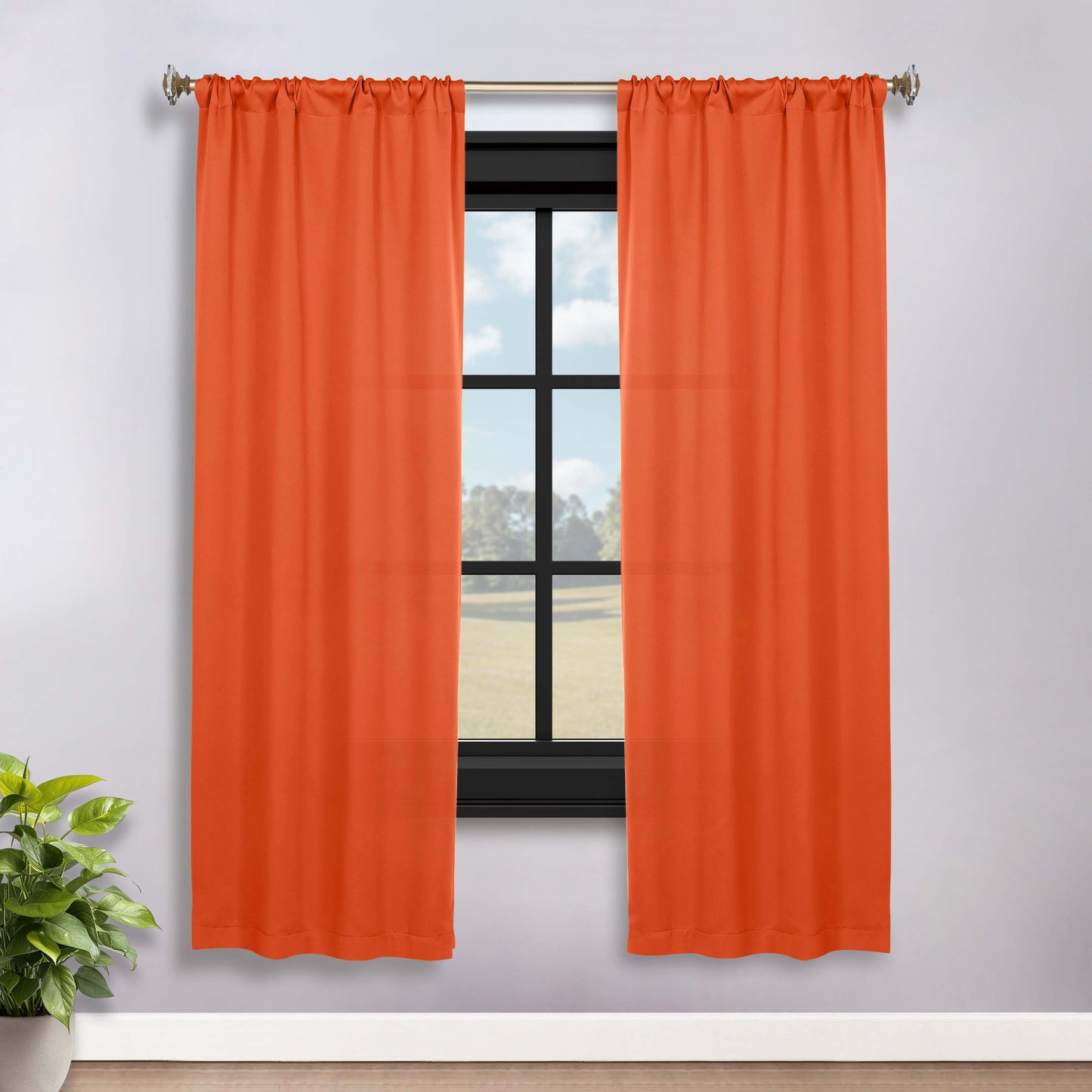 Solid Room Darkening Rod Pocket Blackout Curtain Panels, Set of 2 - Rust