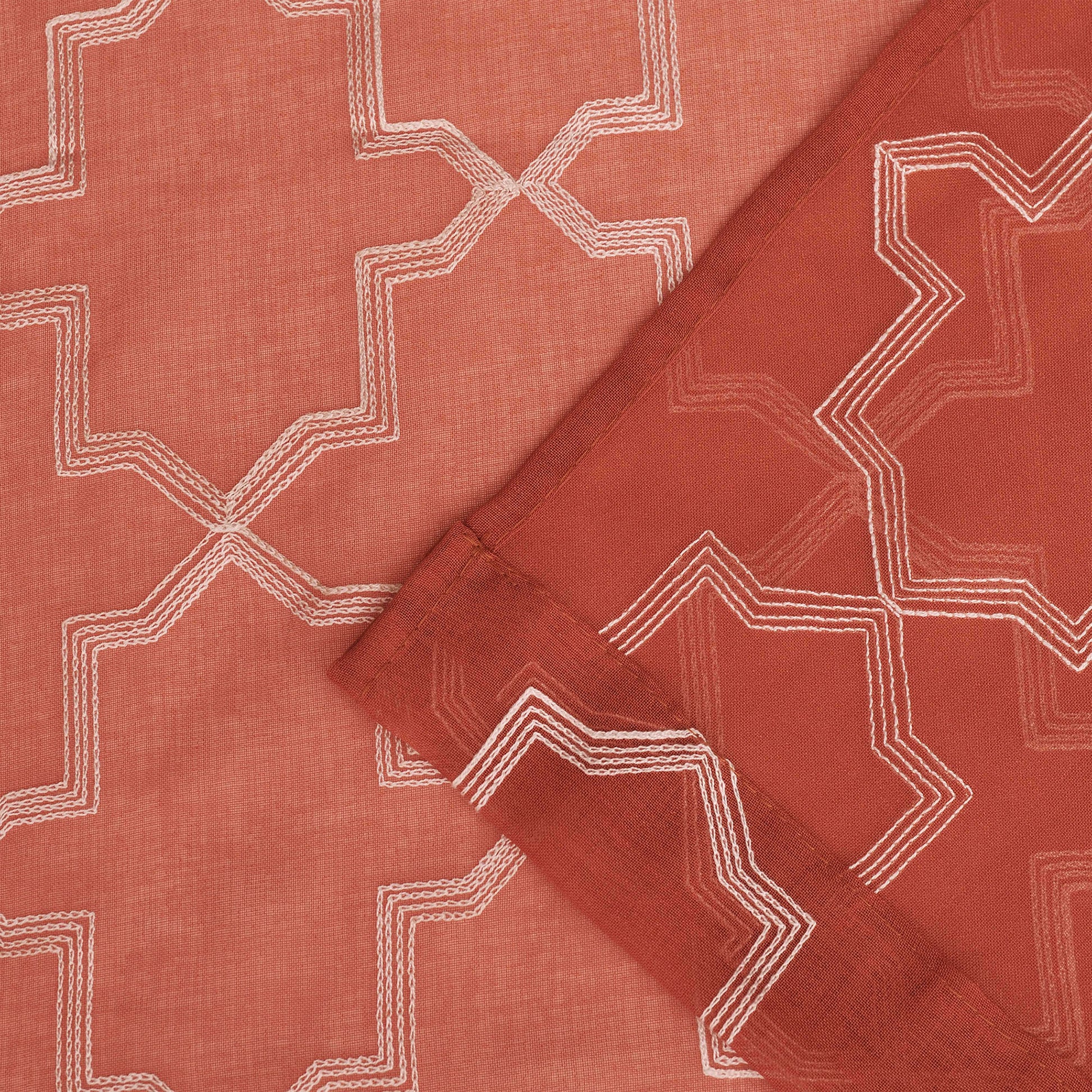 Embroidered Quatrefoil Semi Sheer 2 Piece Curtain Panel Set - Rust