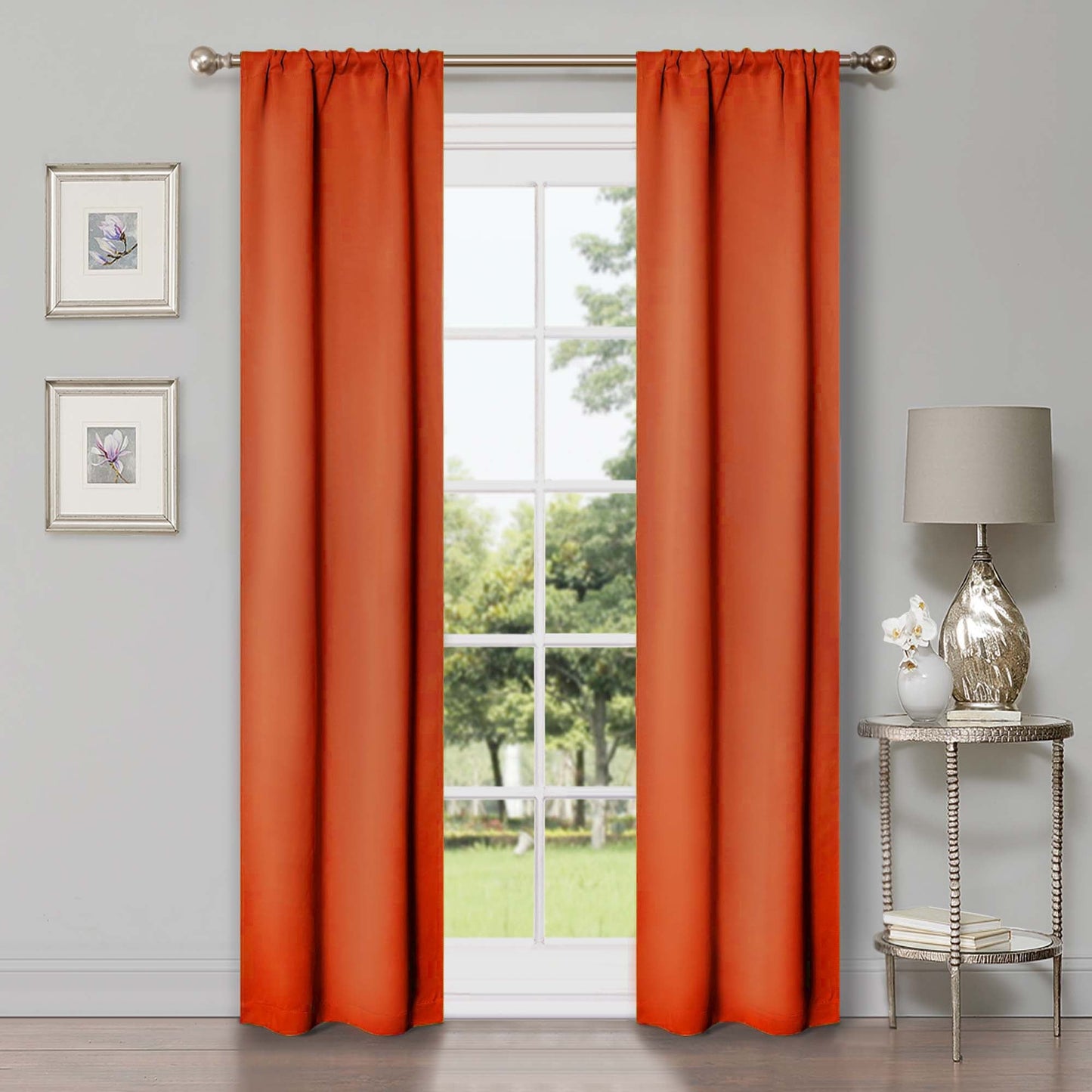 Solid Room Darkening Rod Pocket Blackout Curtain Panels, Set of 2 - Rust