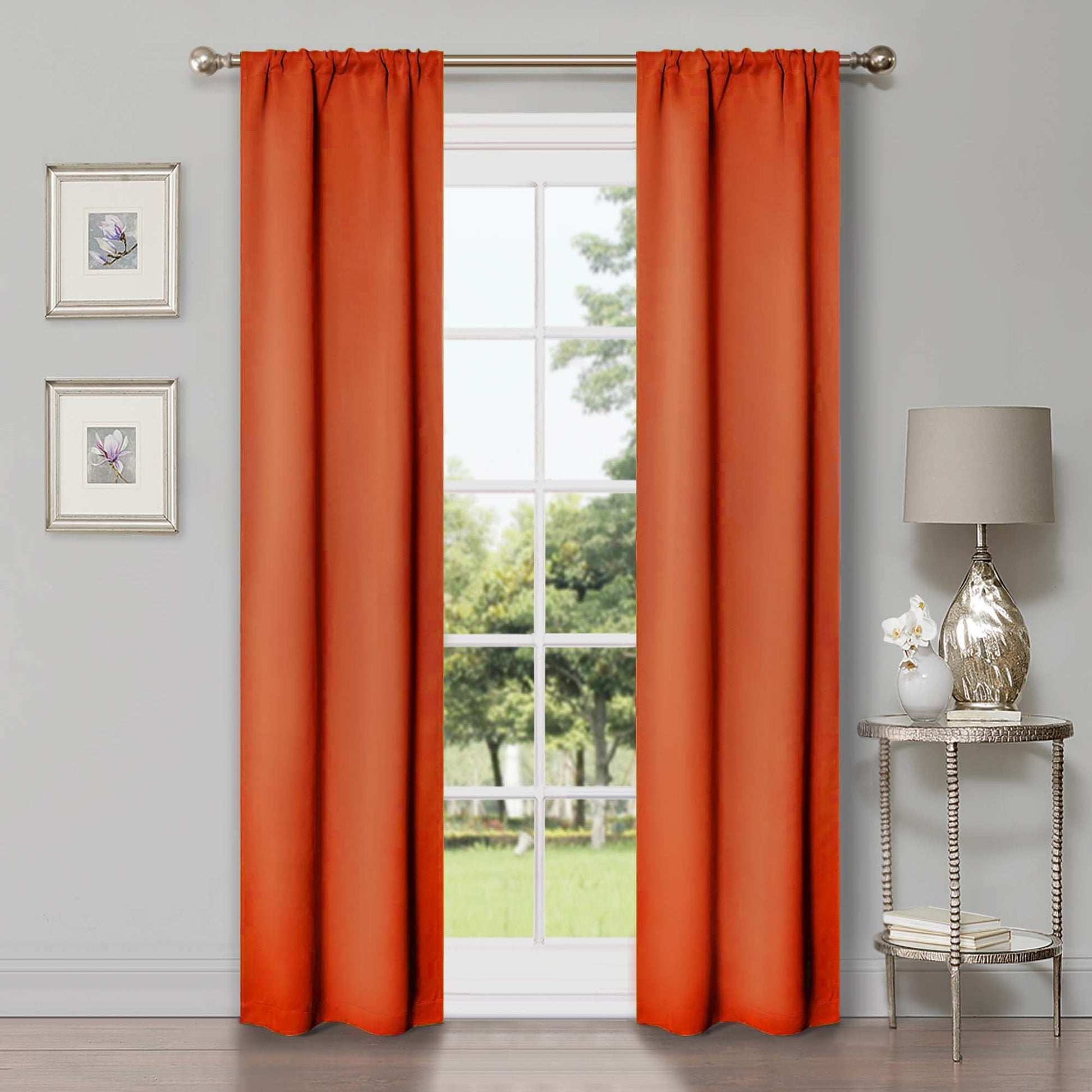 Solid Room Darkening Rod Pocket Blackout Curtain Panels, Set of 2 - Rust