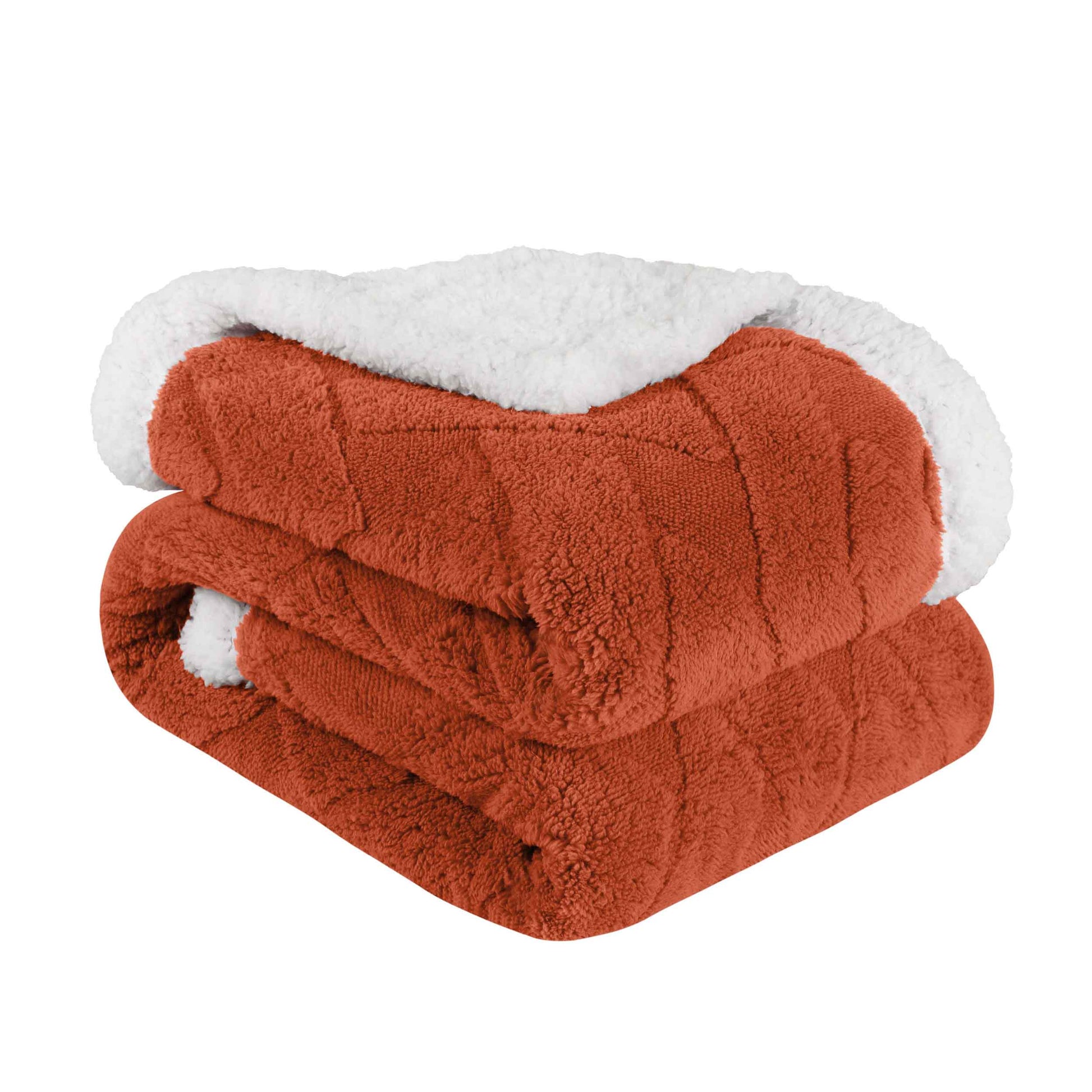 Nuuk Jacquard Lattice Fleece Plush Fluffy Sherpa Reversible Blanket - Rust