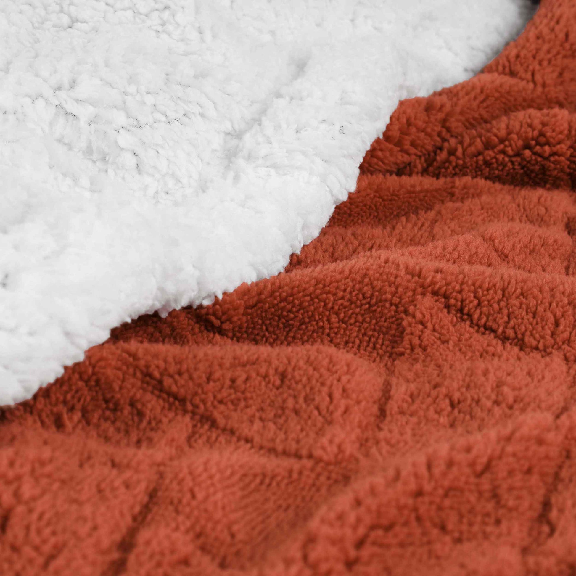 Nuuk Jacquard Lattice Fleece Plush Fluffy Sherpa Reversible Blanket - Rust