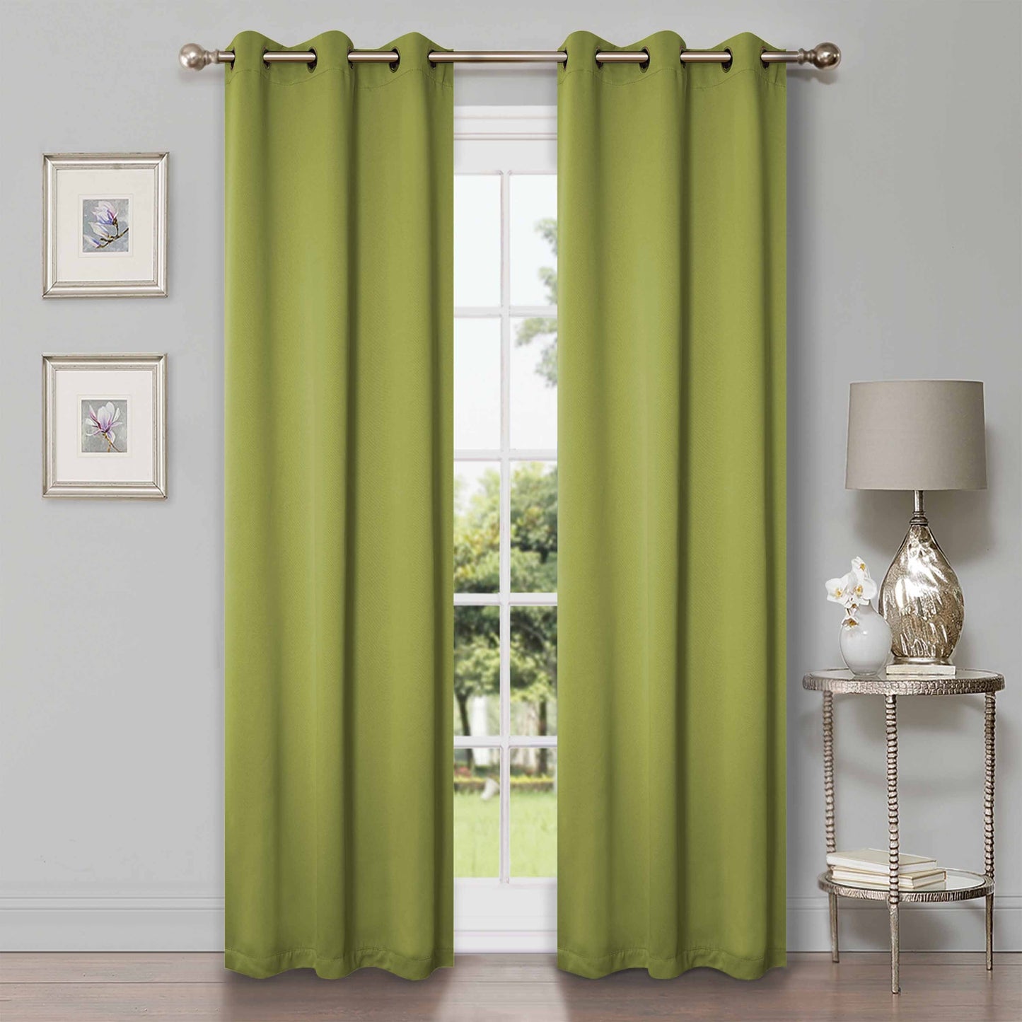 Solid Machine Washable Room Darkening Blackout Curtains, Set of 2 - Sage
